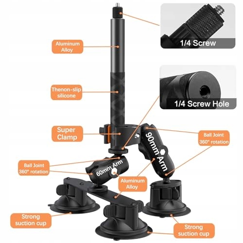 UNSTINCER Car Mount Selfie Stick 118cm for Insta360 Gopro Akaso — miniatura 5