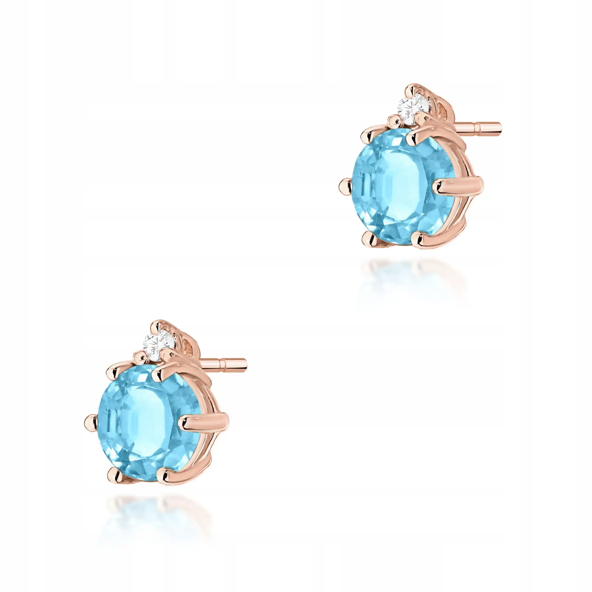 Náušnice z růžového zlata 585 Topaz Swiss modré oválné na tyčinku 1,1 g