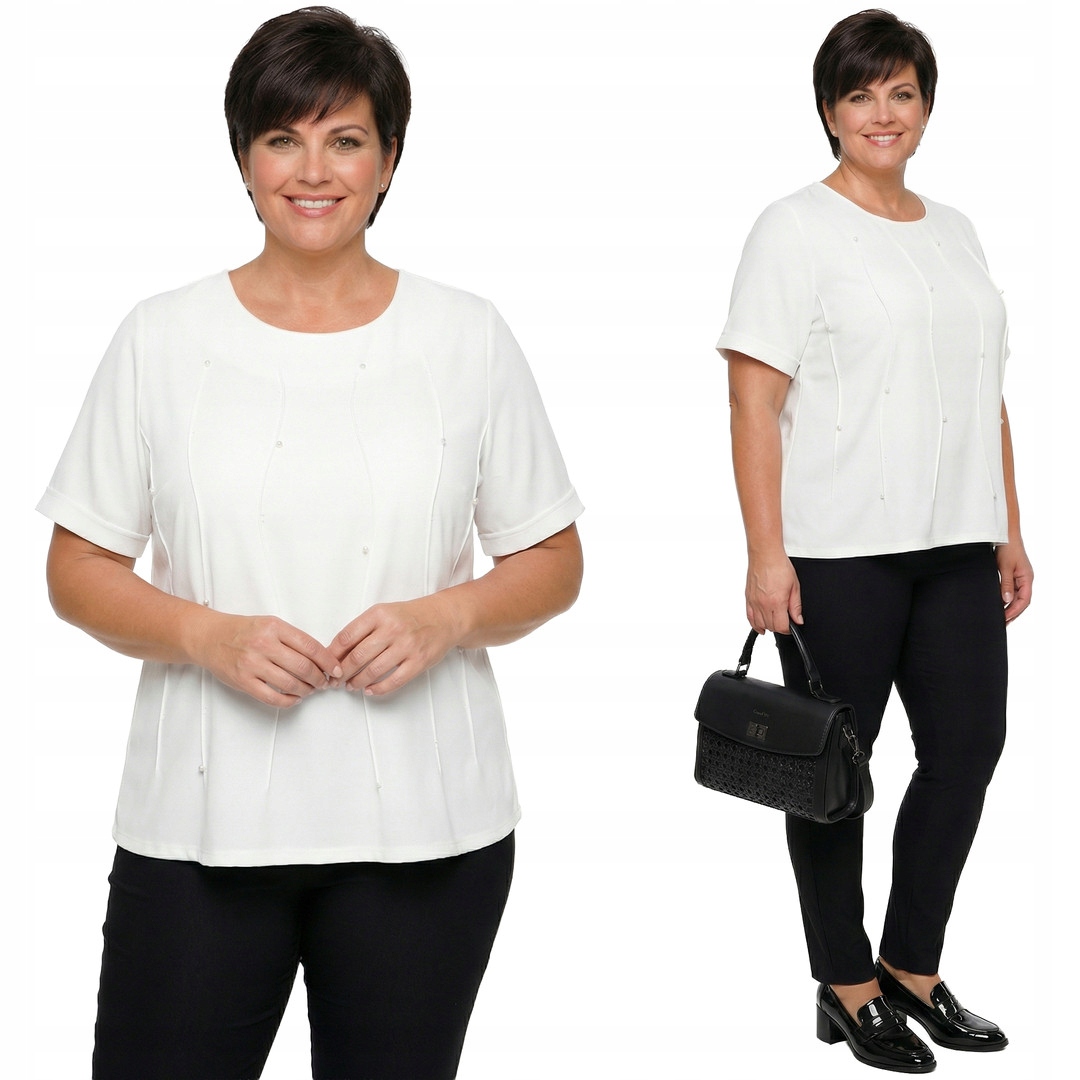 Bílá halenka s perlami plus size velikost 56/58