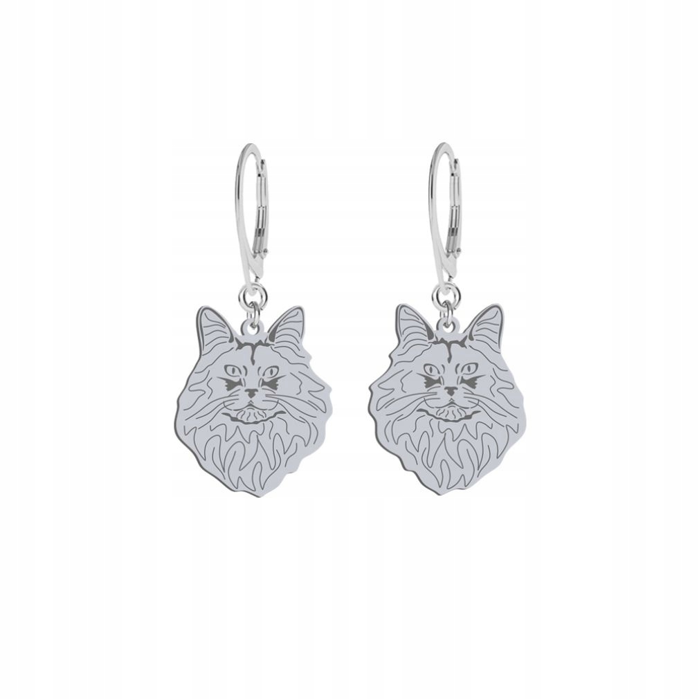 Stříbrné Náušnice Norská lesní kočka 925 Dárek Žena Šperky Gravírování