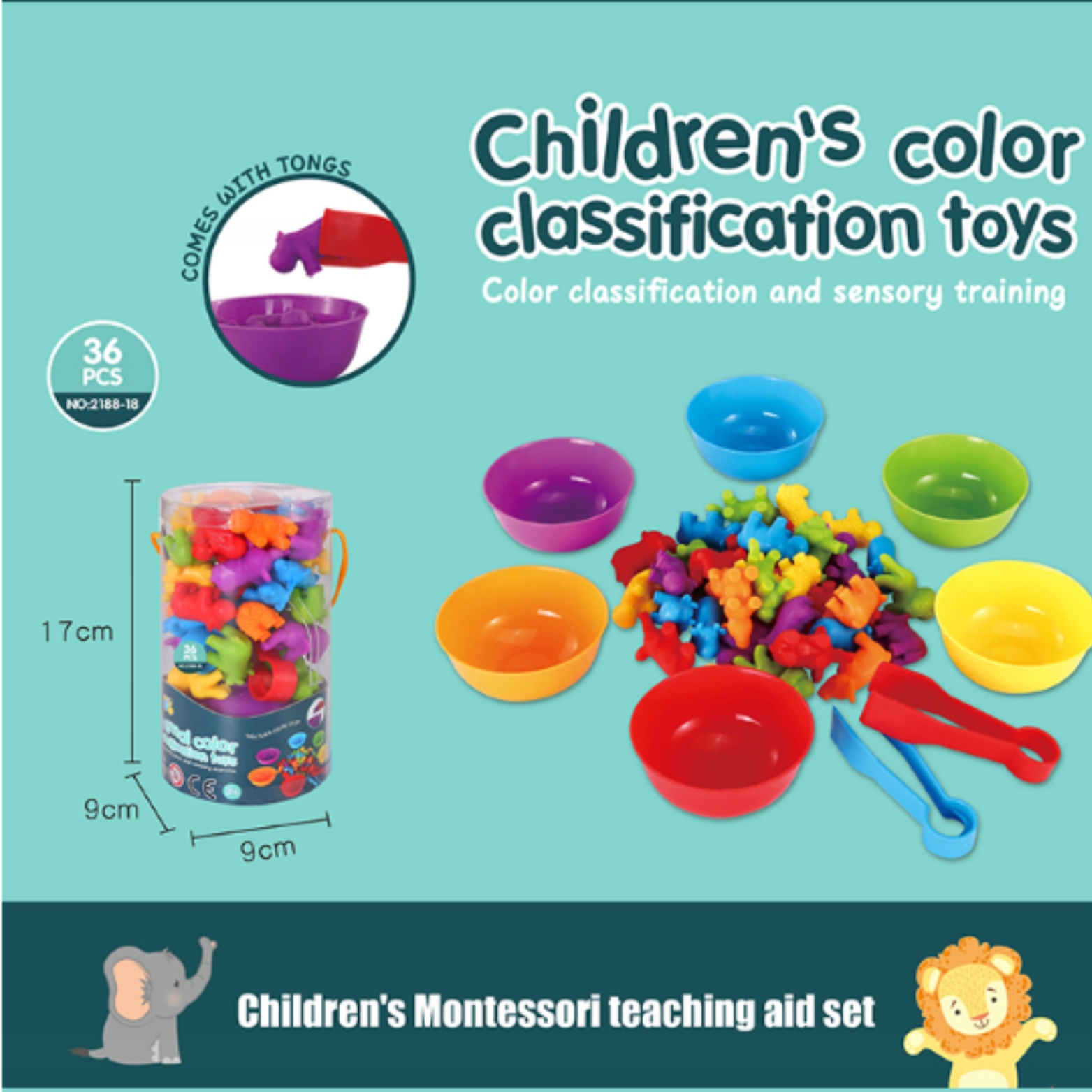 ZESTAW DO NAUKI LICZENIA I KOLORÓW GRA MONTESSORI Szerokość produktu 18.5 cm