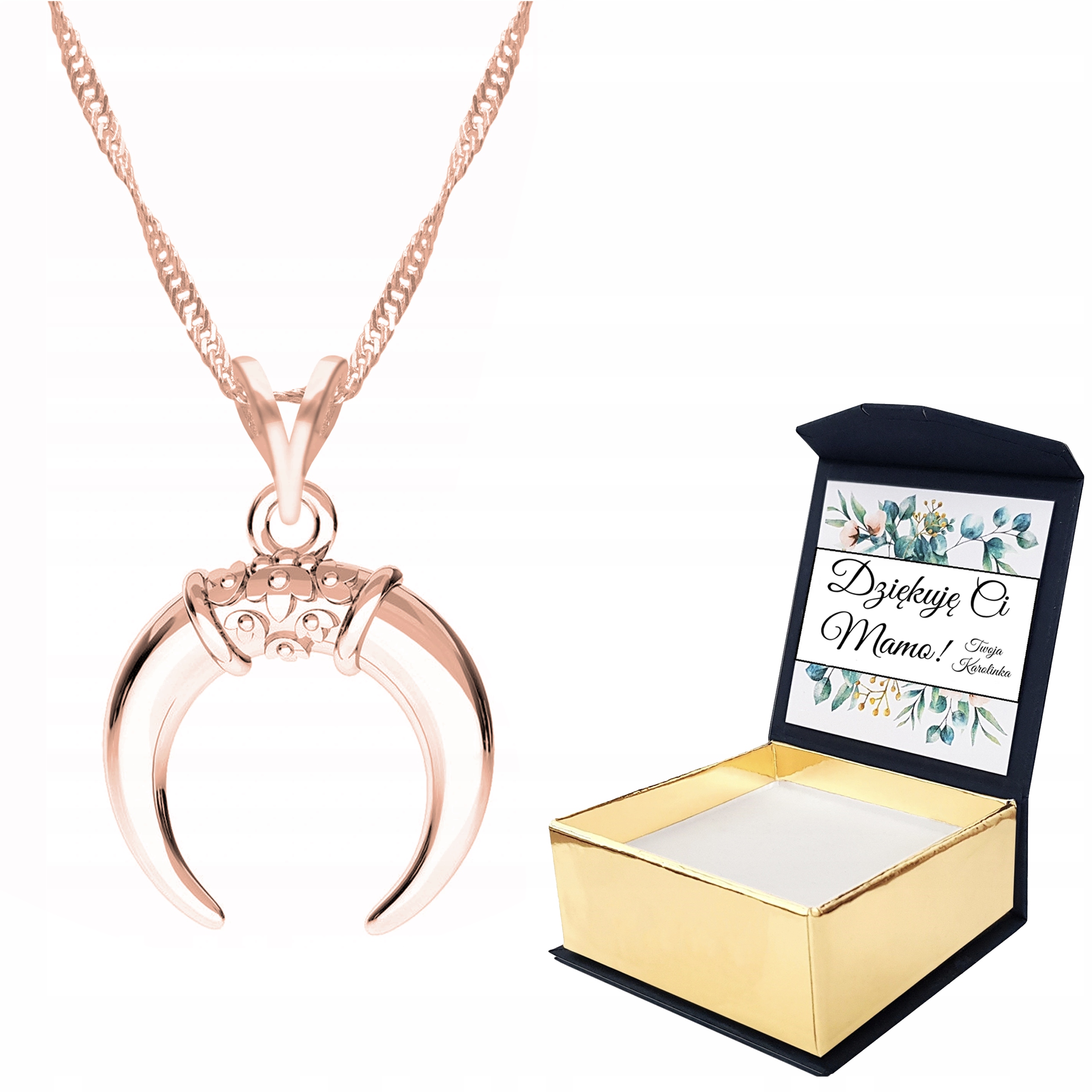 Náhrdelník růžové zlato Měsíc rohy Vlastní Potisk