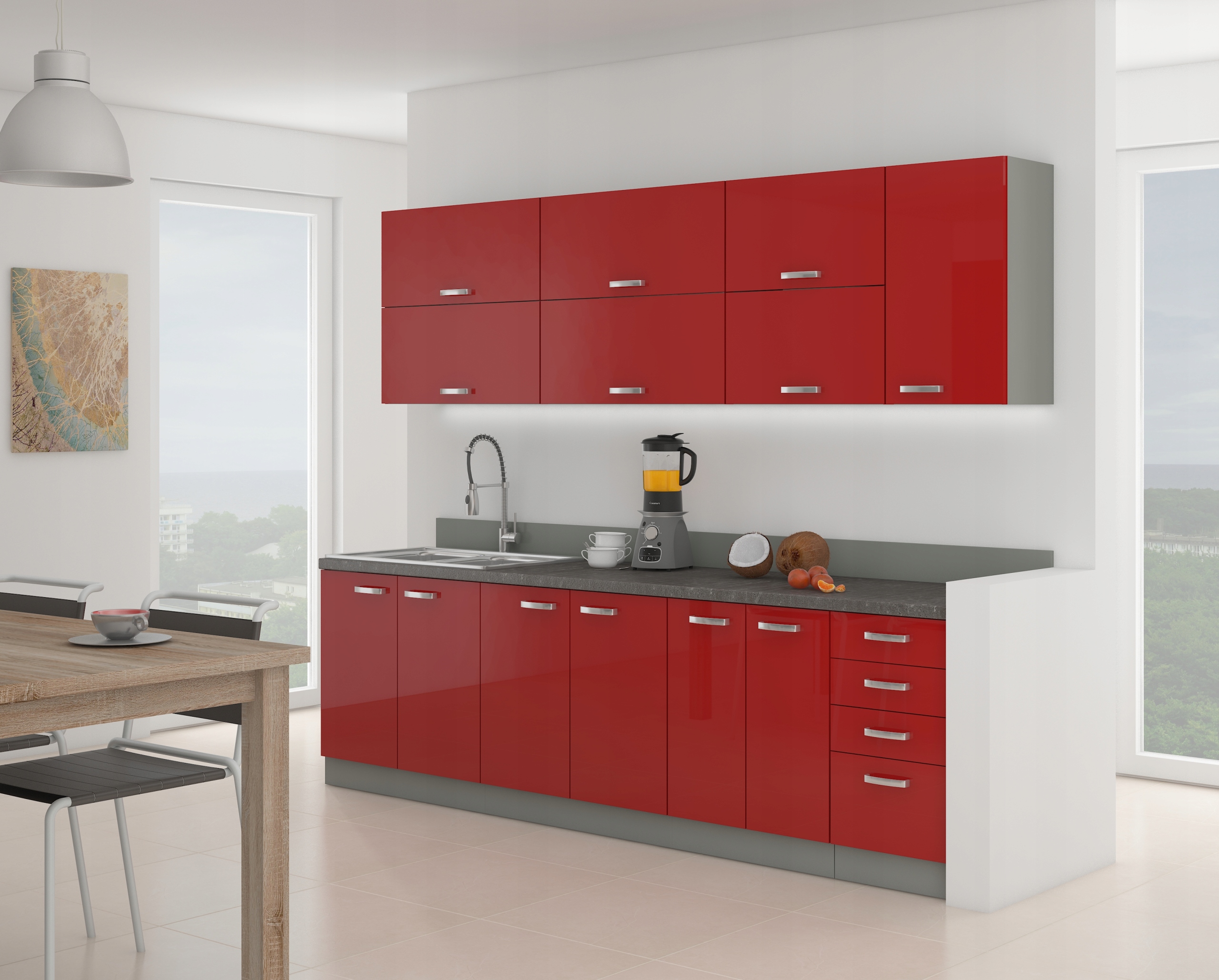 Szafka kuchenna dolna 80. Czerwony połysk, szary Szerokość mebla 80 cm