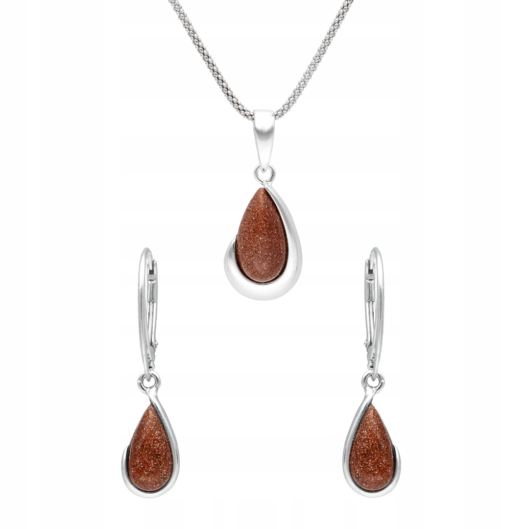 Stříbrný set s pískem pouště Náušnice přívěsek Elegantní komplet