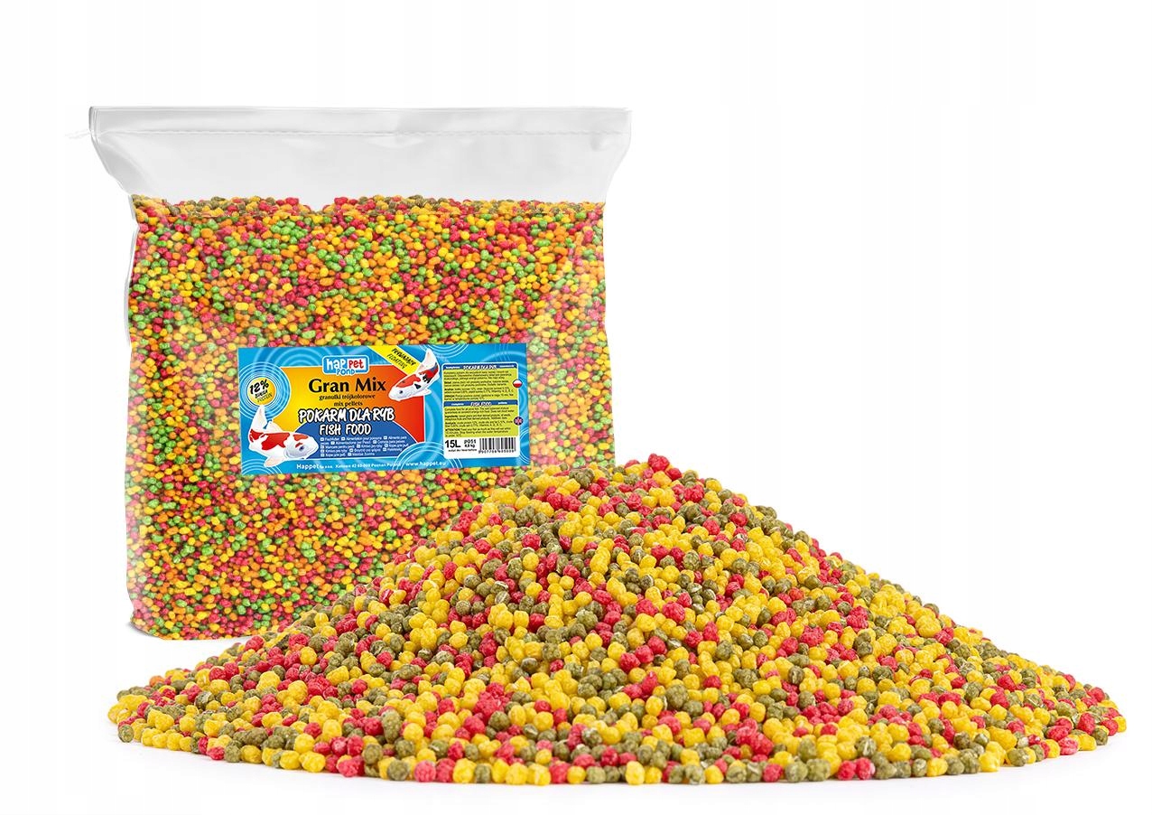 Tříbarevné krmivo 15 L – granule do jezírka