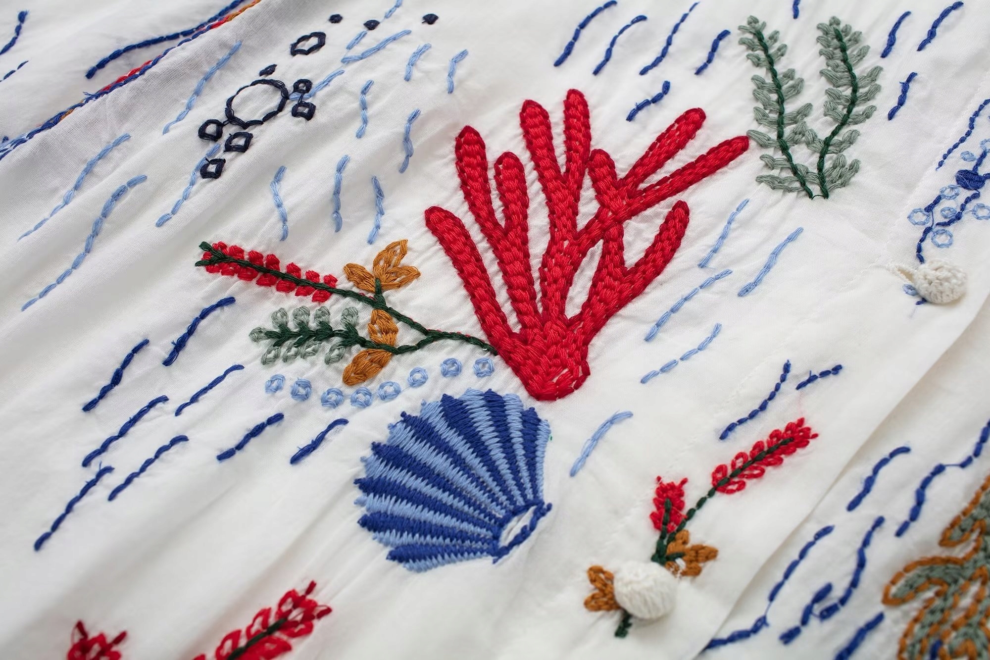 BIAŁA DŁUGA BLUZKA KOSZULA Z HAFTEM MORSKI HAFT L Rozmiar L