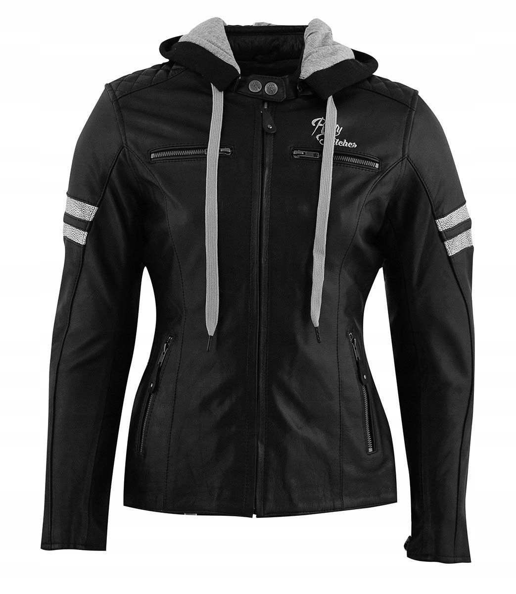 Dámska kožená motocyklová bunda s kapucňou Rusty Stitches r.XL čierna