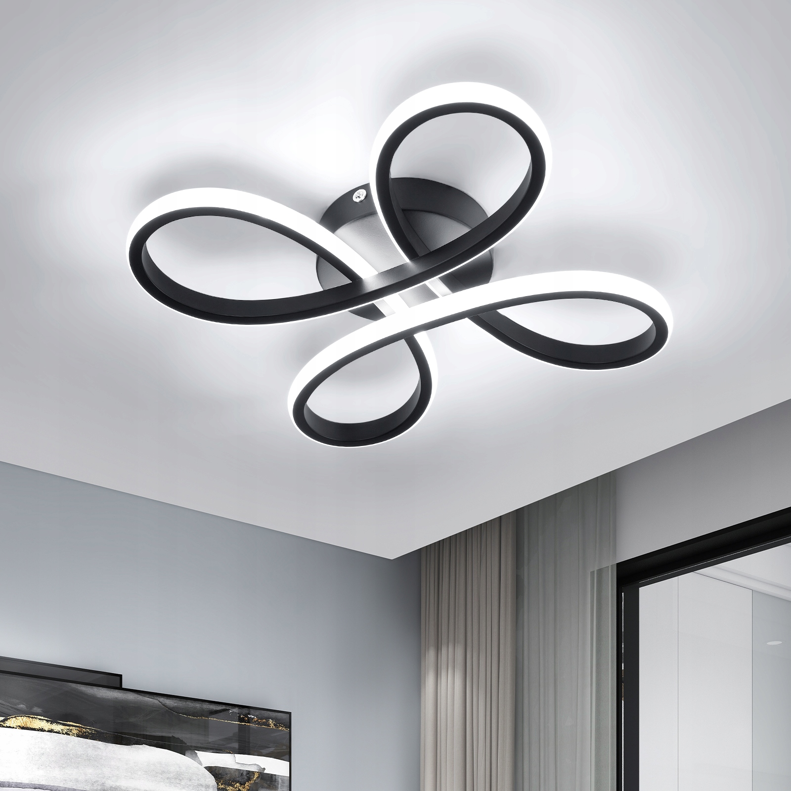 Zyrandol Do Pokoju Lampa Led Wiszaca Czarna Ściemnialna Do Salonu 30W