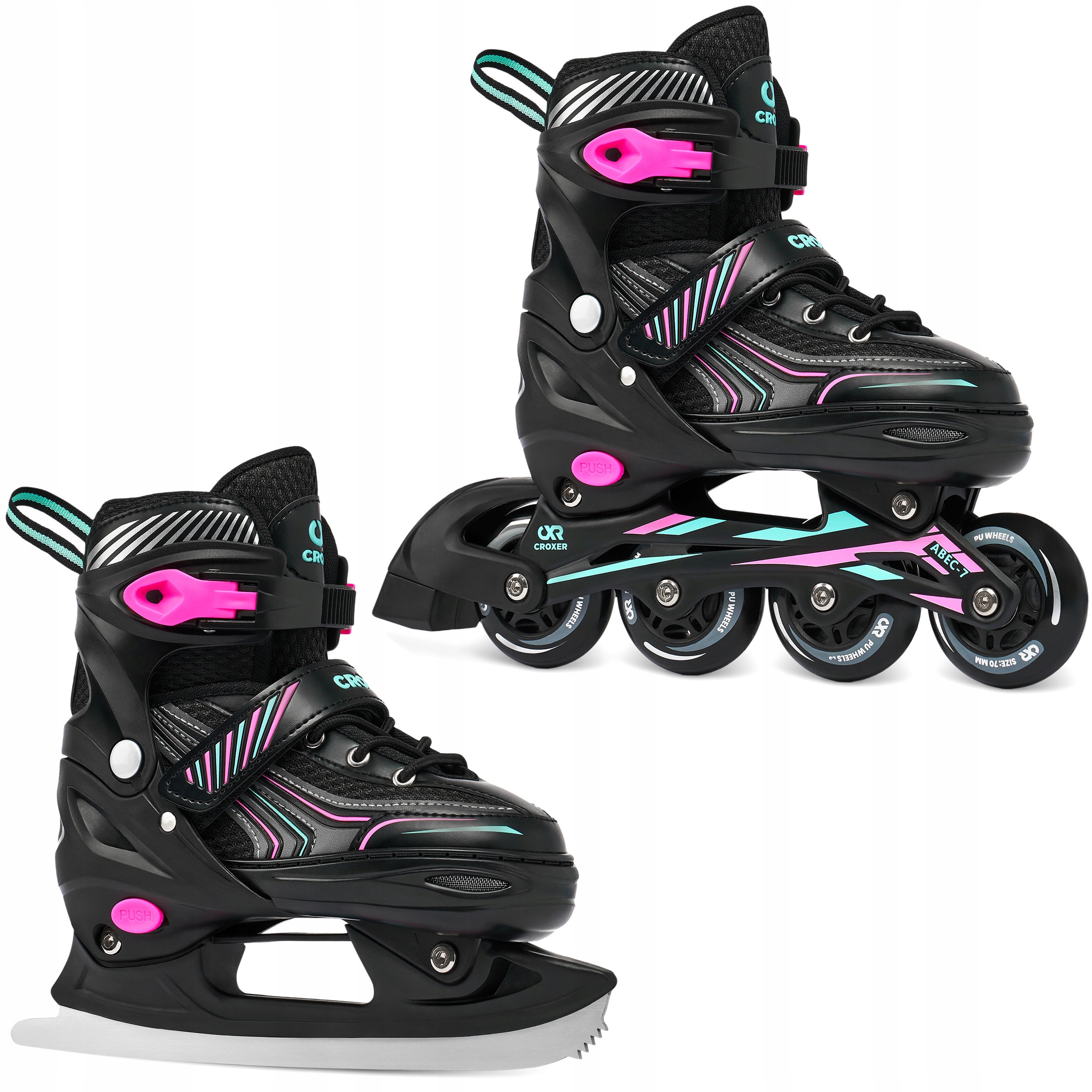 Regulowane Rolki Łyżwy figurowe 2w1 Croxer Optima Mint/Pink 31-34