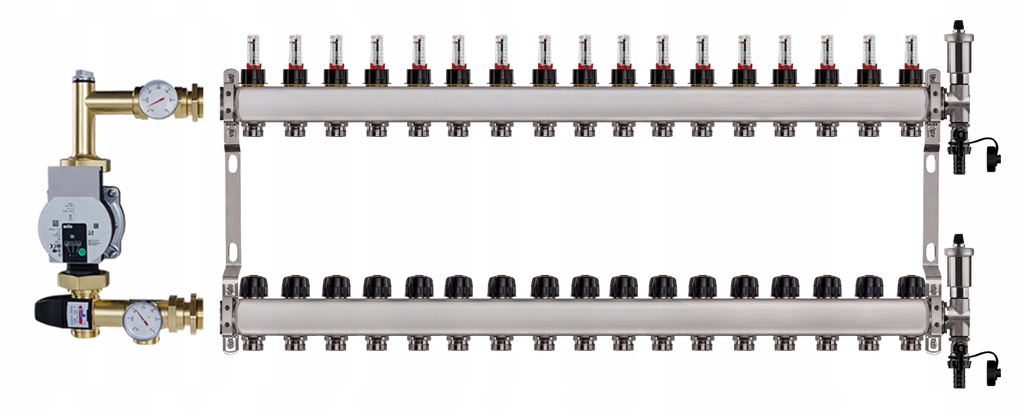 Rozdělovač pro podlahu 17 sekcí nerezový pro vytápění Čerpadlo Wilo