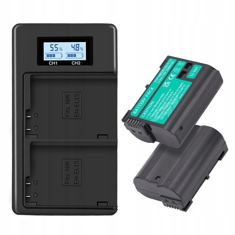 2ks EN-EL15C EN-EL15 Baterie LCD Nabíječka pro Nikon Z5, Z6, Z6 II, Z7, D7000