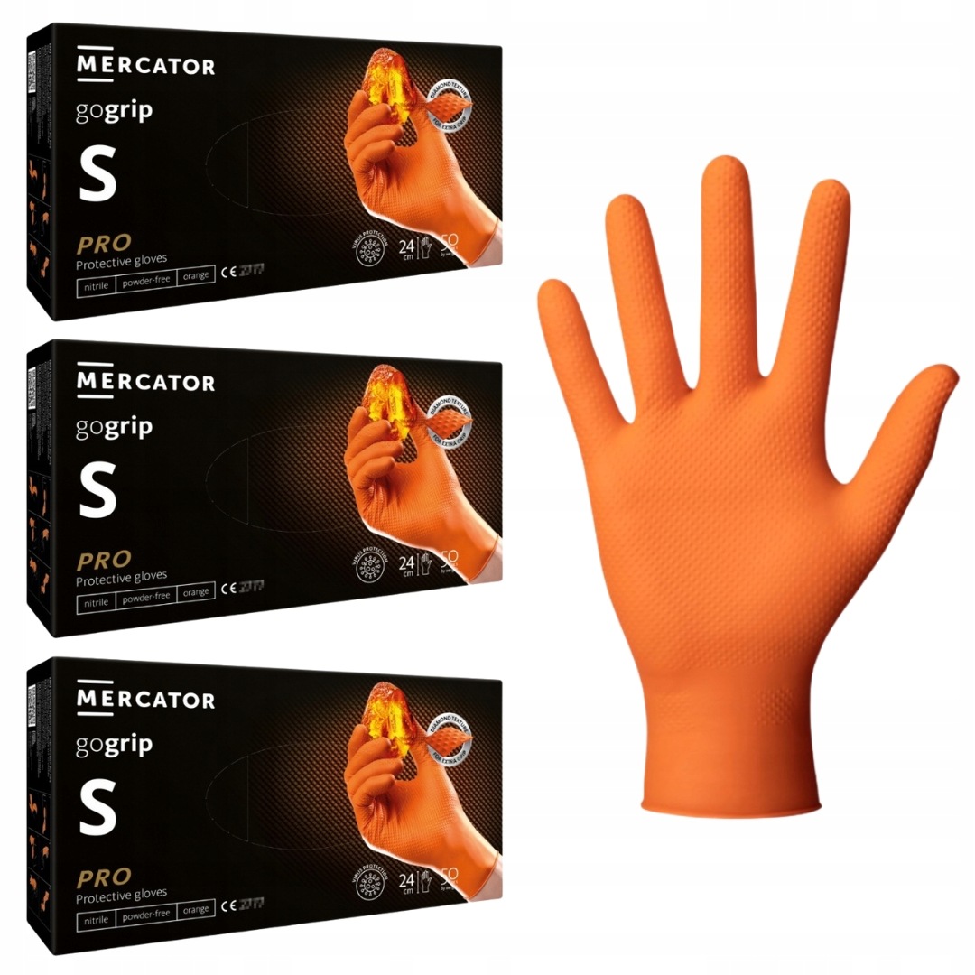 Rukavice Mercator Gogrip Nitrilové oranžové Oranžové 50 ks vel. S x 3op