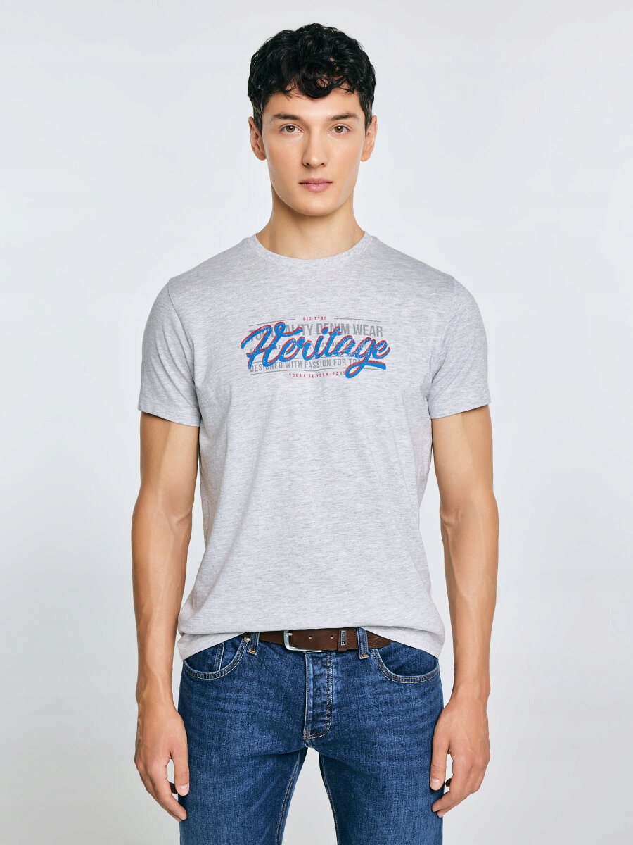 Big Star Tričko pánské s potiskem šedé Keren 902 XXL