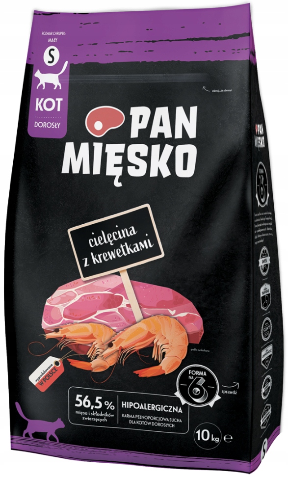 Pan Mięsko sucha karma dla kota cielęcina z krewetkami rozmiar S 10 kg