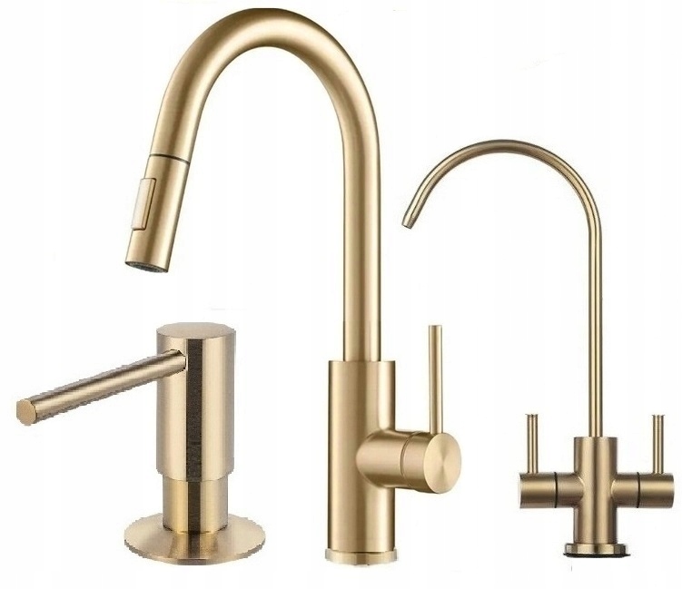 Kuchynská batéria zlatá oceľová s výsuvným výtokom Ww Dávkovač Kranik sada