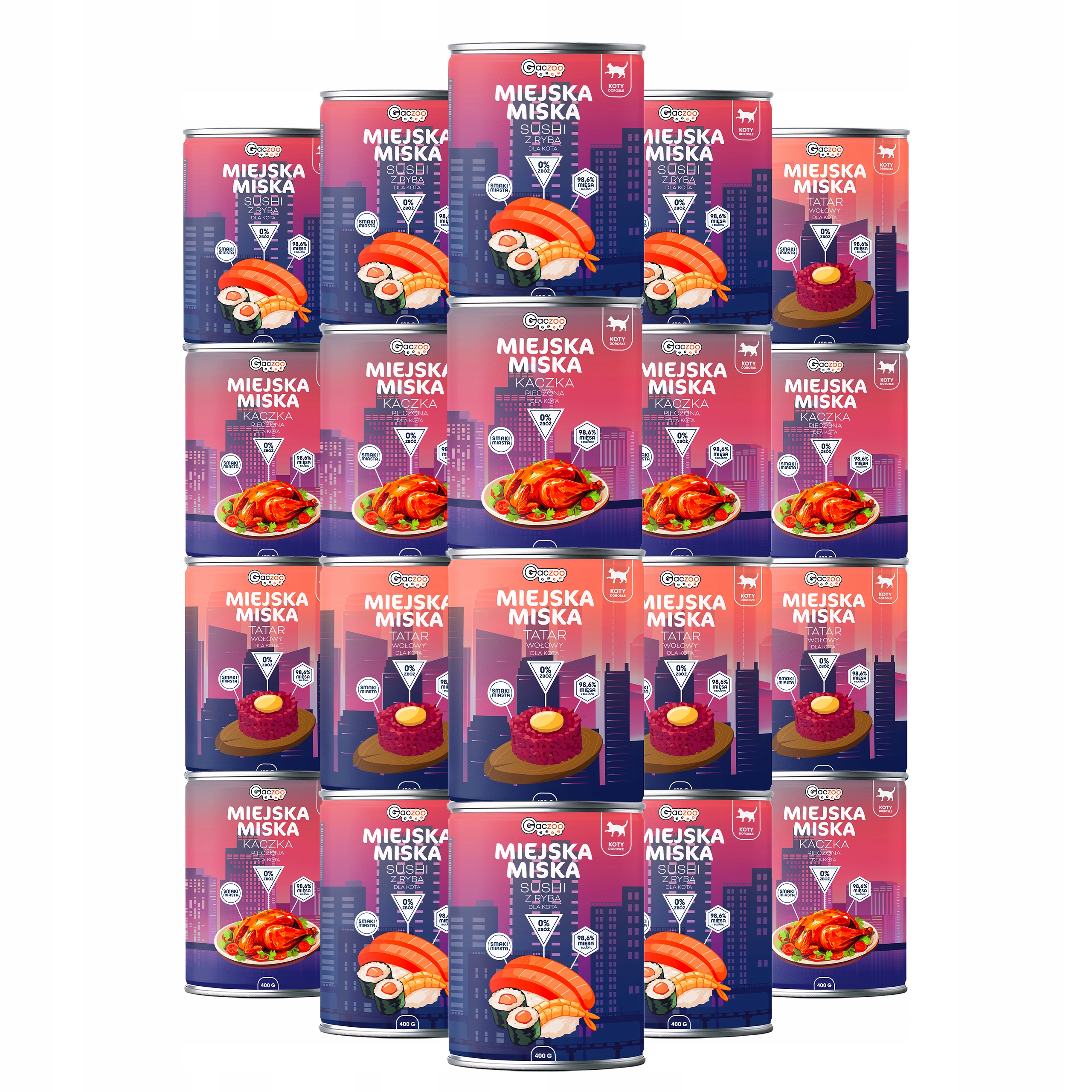 Krmivo mokré pro kočky Městská miska Gaczoo mix chutí 20 x 400 g bez obilovin