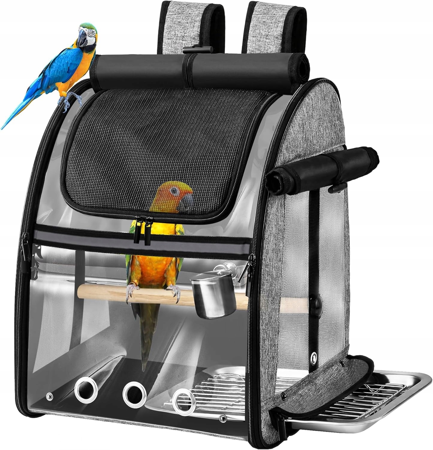 Levně Batoh Pro Ptáky S Ocelovou Sítí A Stojanem, Přenosný, Šedý