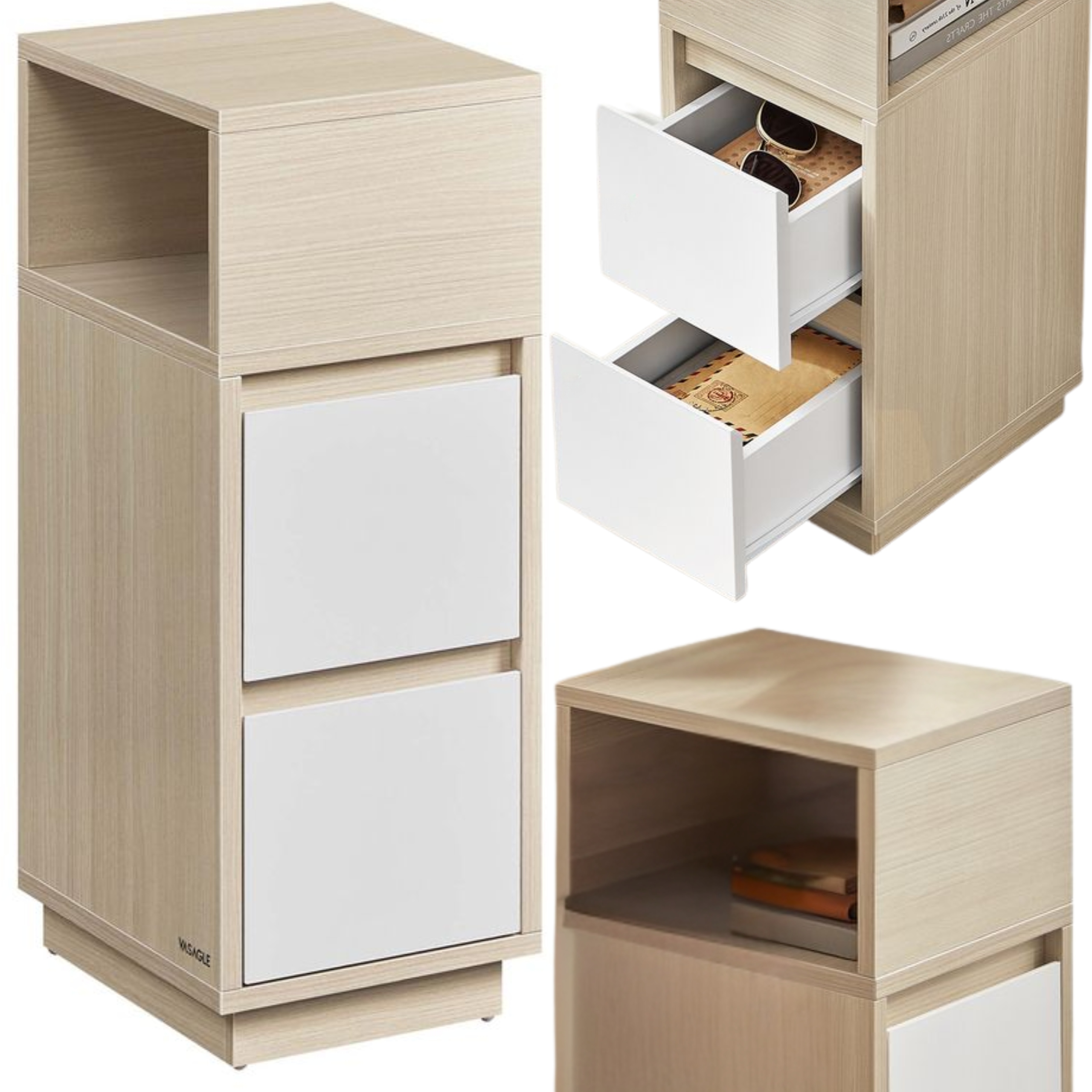 Príložný stolík Nočná Skrinka Malá úzka stĺpiková komoda so zásuvkami a poličkou