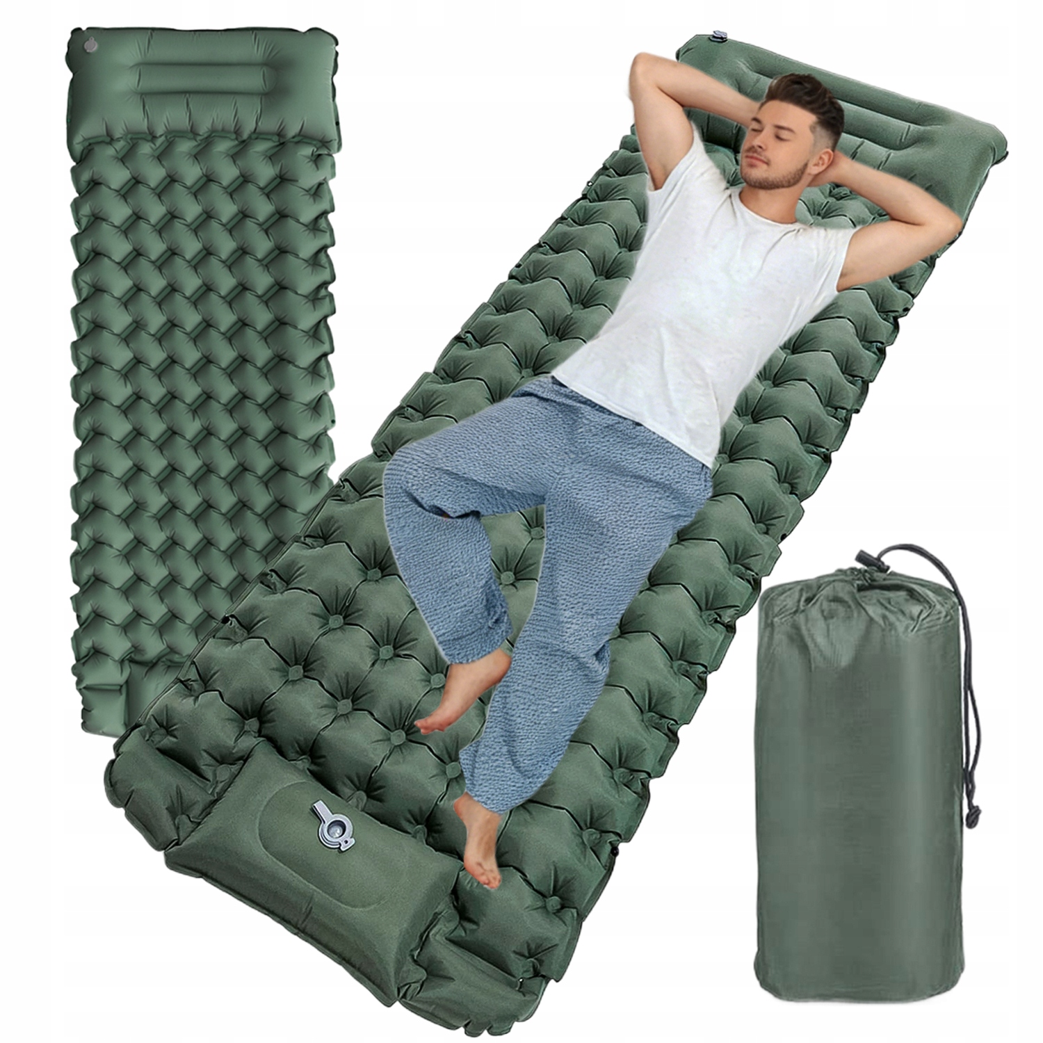 Mata Samopompująca Materac Kampingowy Pokrowiec Poduszka 200x66CM