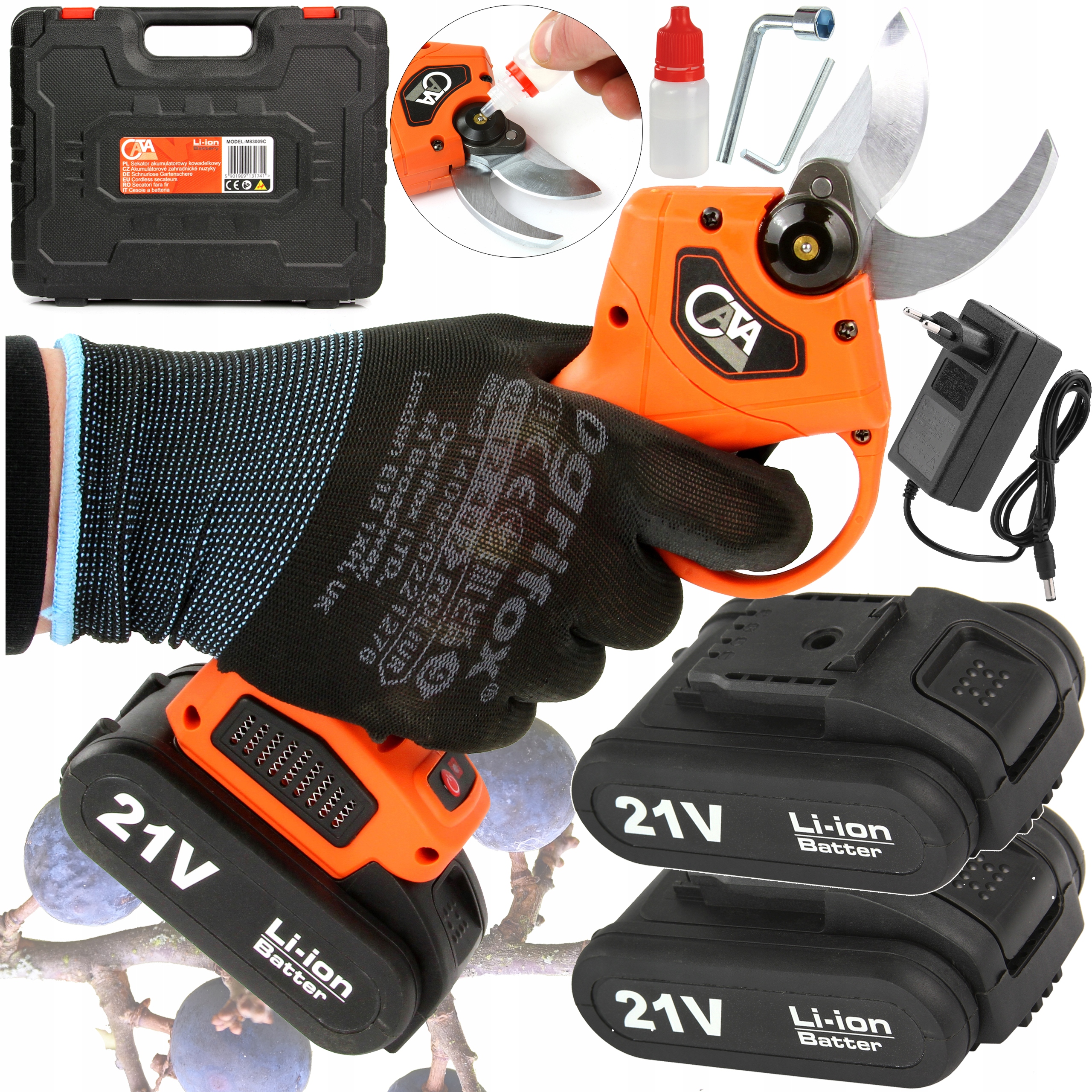 Záhradné akumulátorové nožnice Cata elektrické 21 V 2 Ah 25 mm ľahké, pohodlné