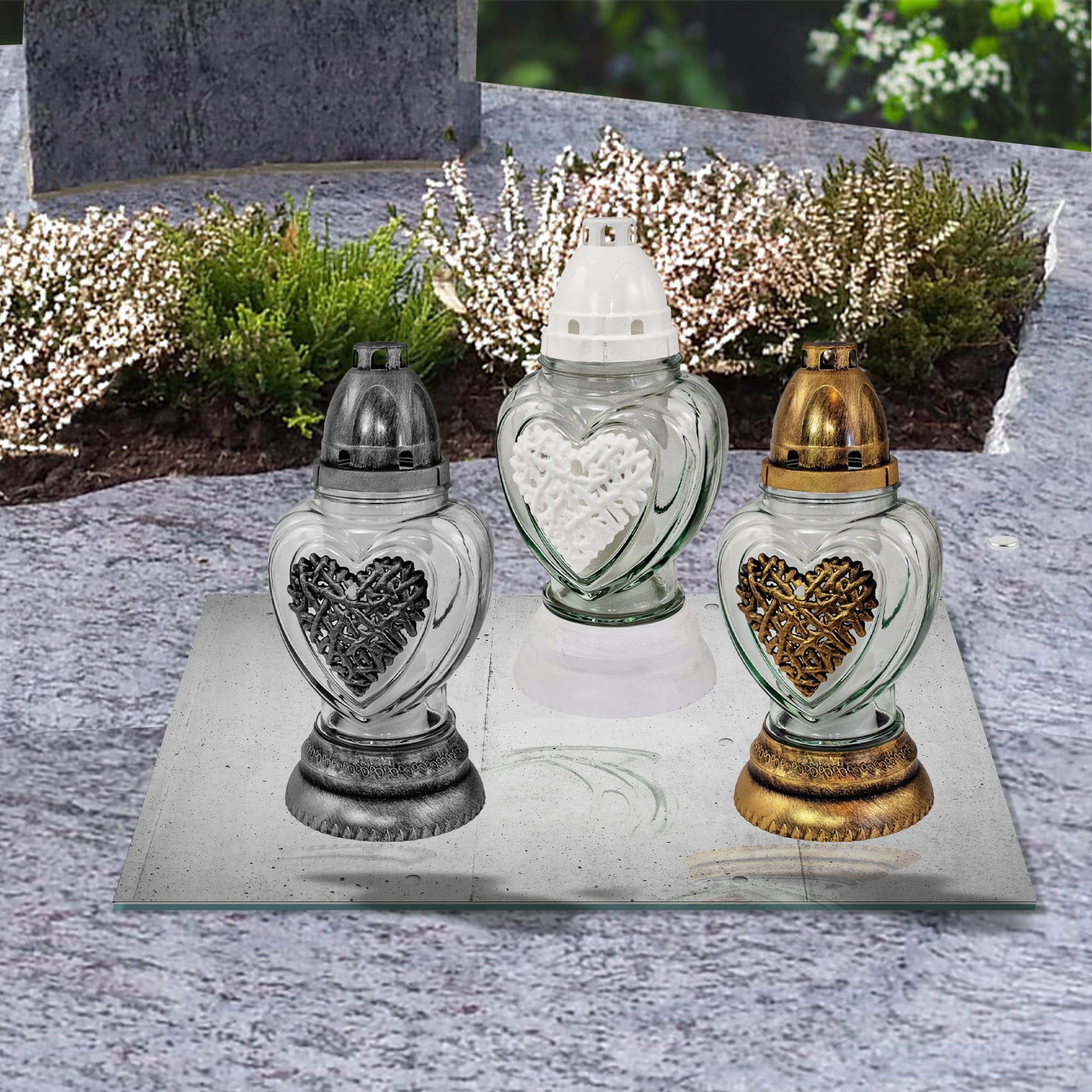 SZKLANA PODSTAWKA POD ZNICZE 40x40cm Beton 192h Materiał szkło hartowane