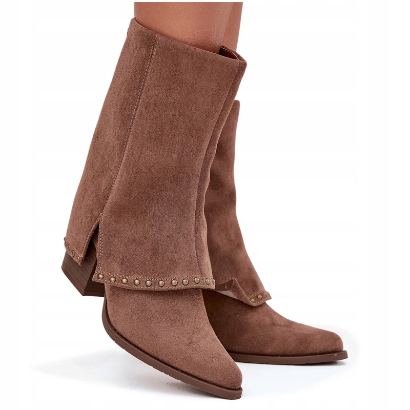 Dámské Zateplené Kozačky S Ohrnutým Svrškem Svršek 16516 Béžové 39