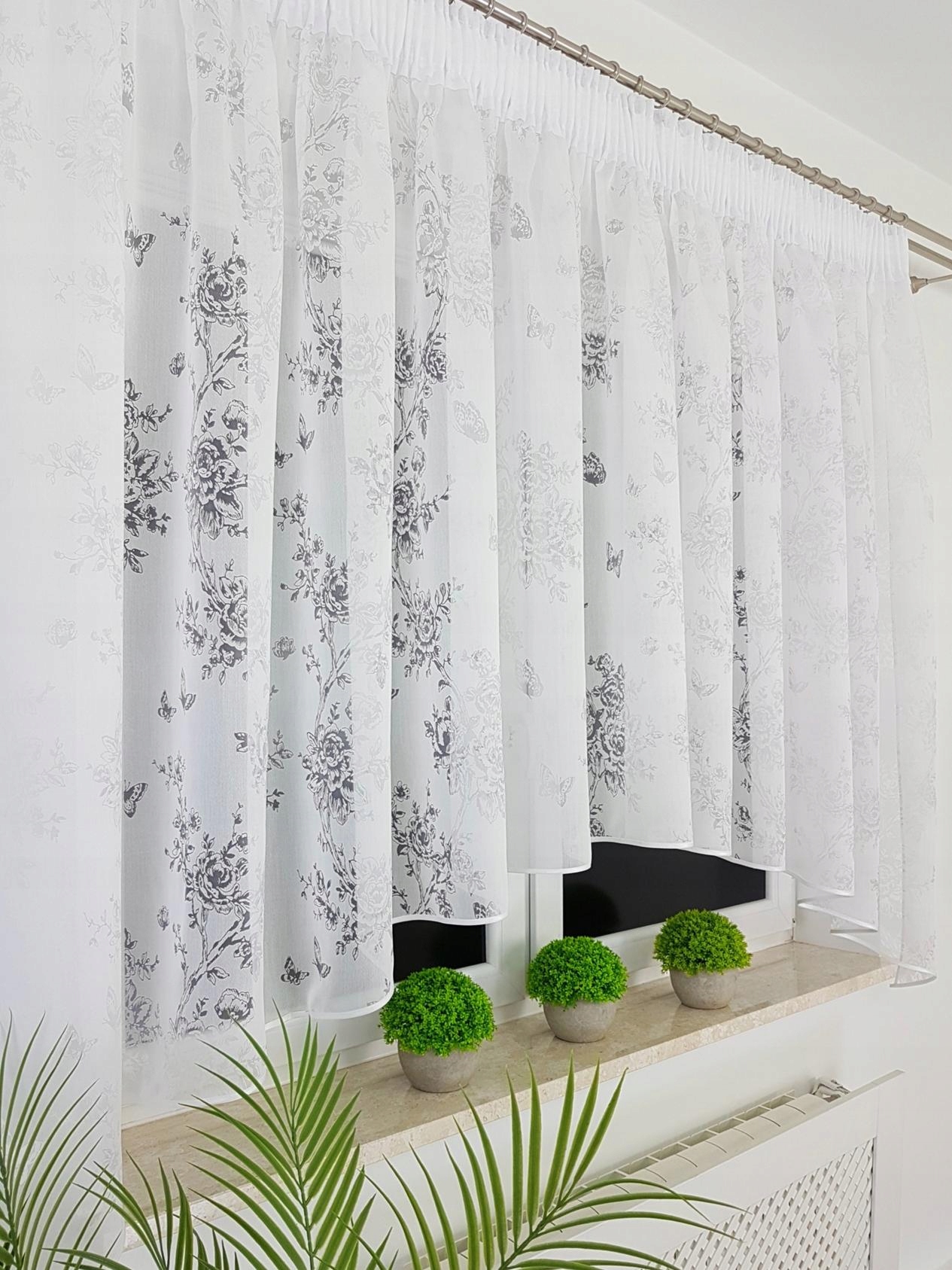 Firana Devore Kwiaty Biała 300x150 Łuk Taśma Na Żabki Do Salonu Do Sypialni