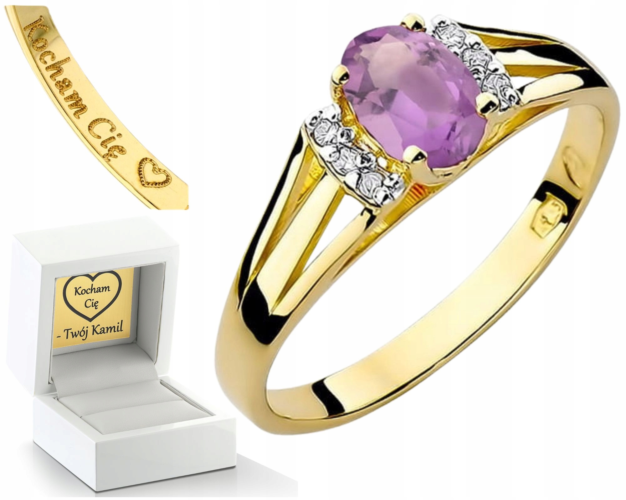 Prstýnek Ze Žlutého Zlata S Fialovým Ametystem, Zlato 585 14K