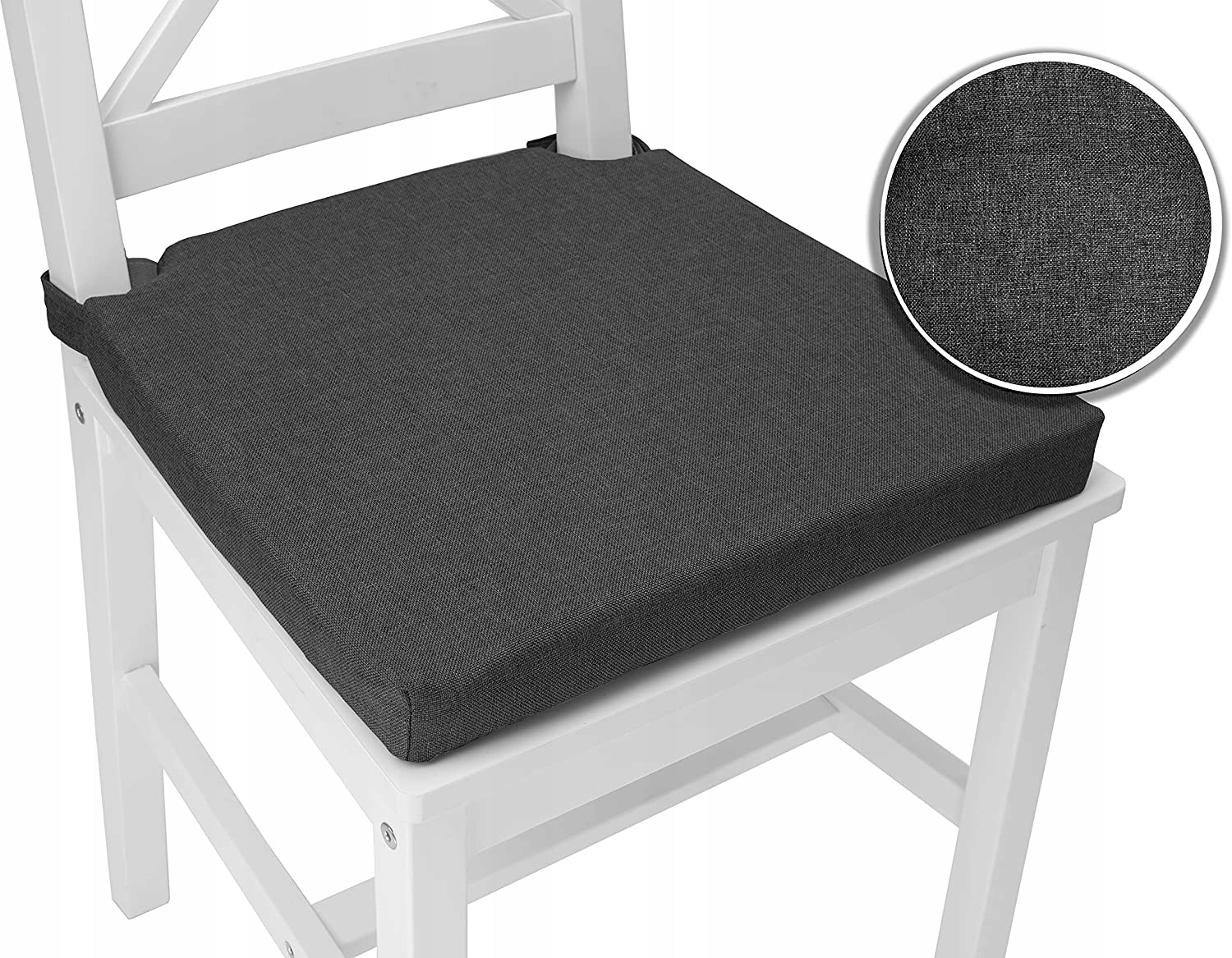 PODUSZKA 35x40 cm NA KRZESŁO DO JADALNI Z RZEPEM CIEMNO SZARA