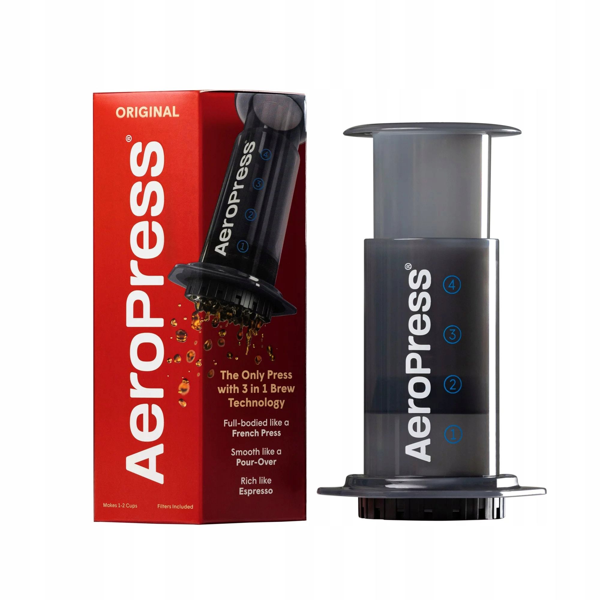 AEROPRESS ZAPARZACZ DO KAWY Z 100 FILTRAMI + HARIO MINI SLIM PLUS MŁYNEK Kod producenta 80R11