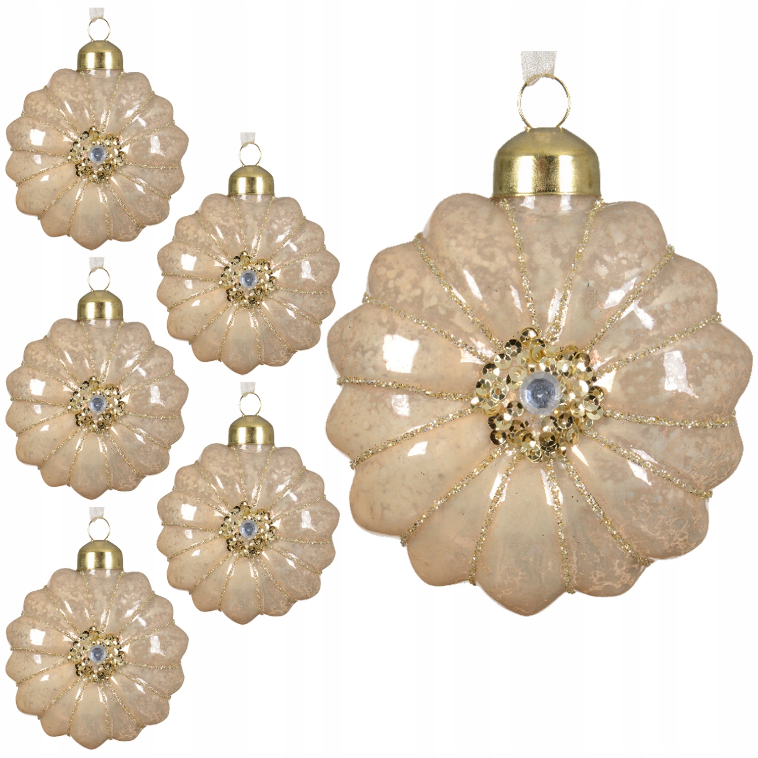 Skleněné vánoční baňky na vánoční stromeček, tvarovky, květina, 6 ks, perlové přívěsky, 8 cm