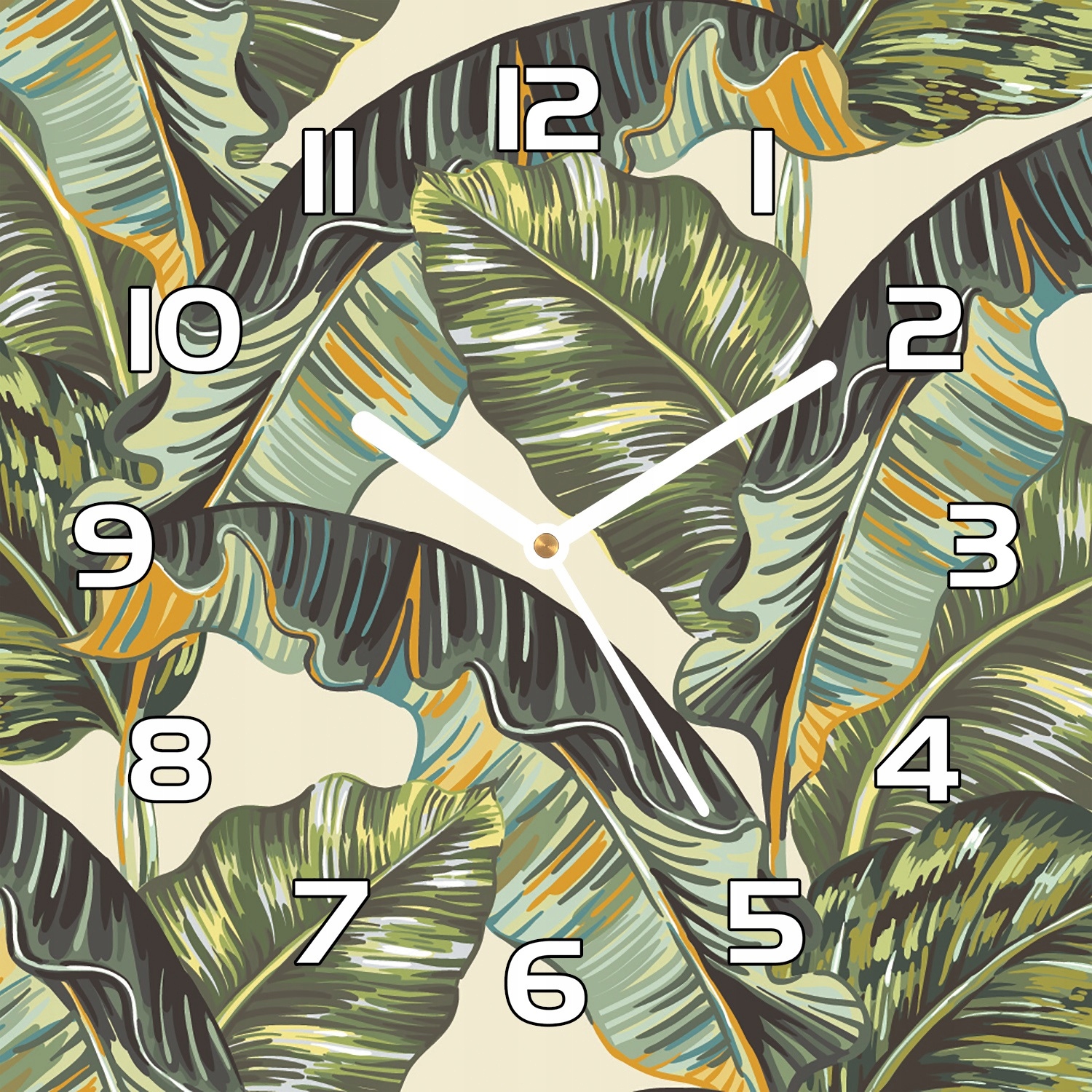 

Zegar szklany Palmowe liście złote akcenty 30x30cm