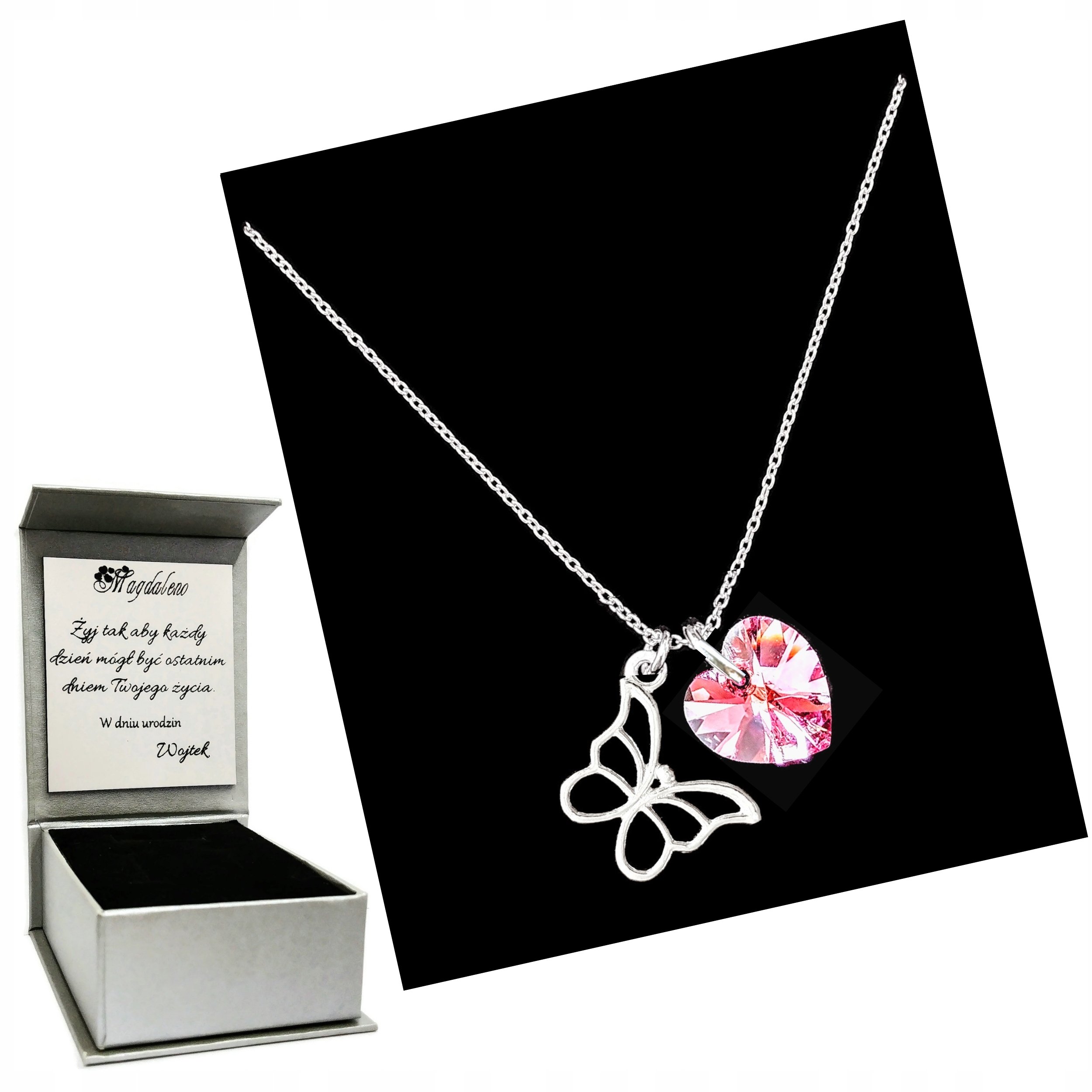 

Naszyjnik Łańcuszek Motyl Serce Srebro 925 Grawer