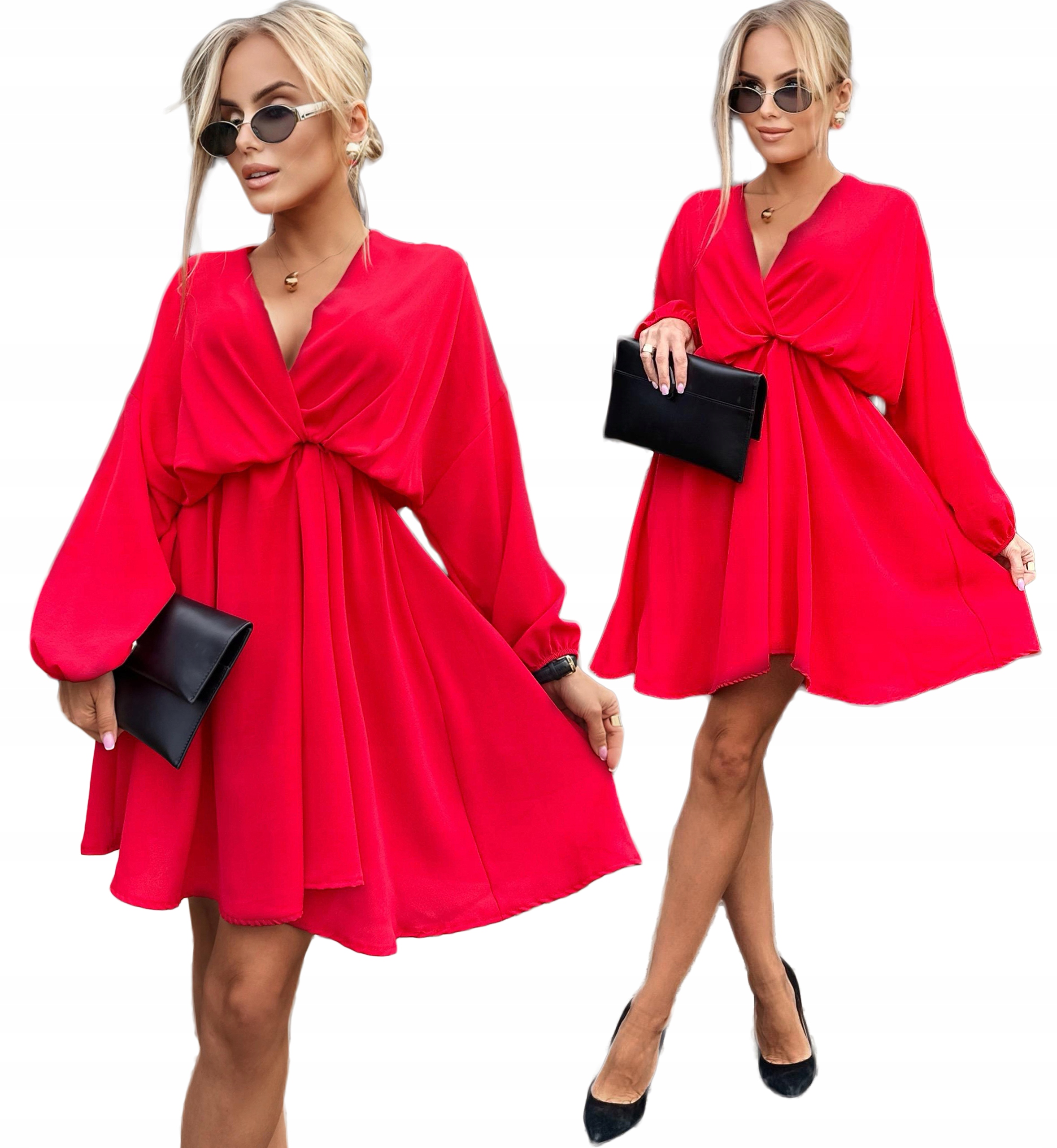 rozkloszowana Sukienka damska Kimono balonowy rękaw wesele Sandra