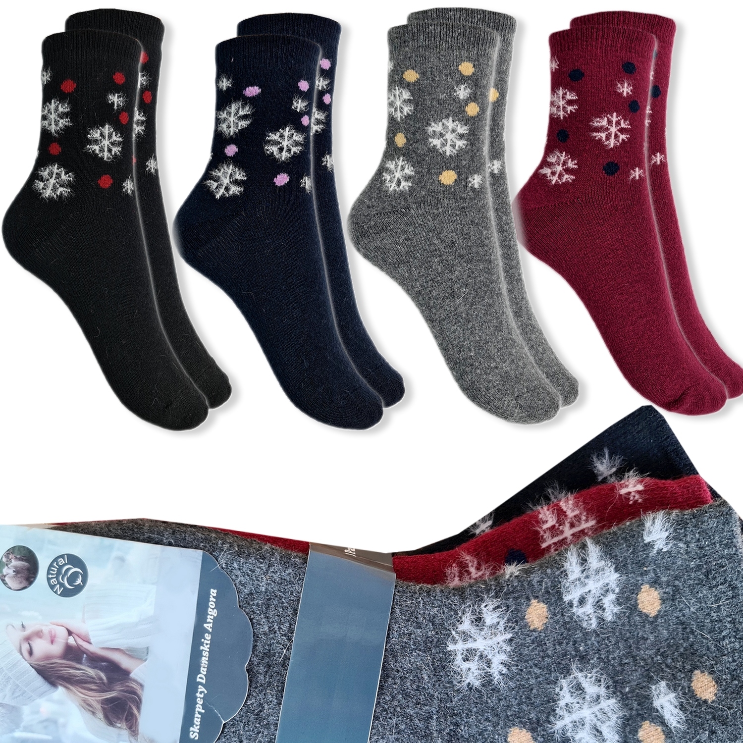 

4x Ciepłe Skarpety Damskie Wełniane Premium 35-38