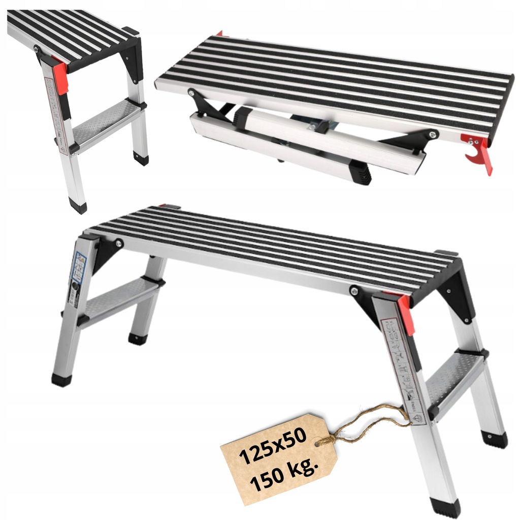 Pracovná Podesta Aluminiová Skladacia Most 125x50 150 Kg 1-STUPŇOVÁ Drabina