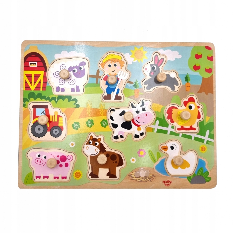 TOOKY TOY Drewniane Puzzle Montessori Farma z Pinezkami Do Dopasowania Materiał drewno