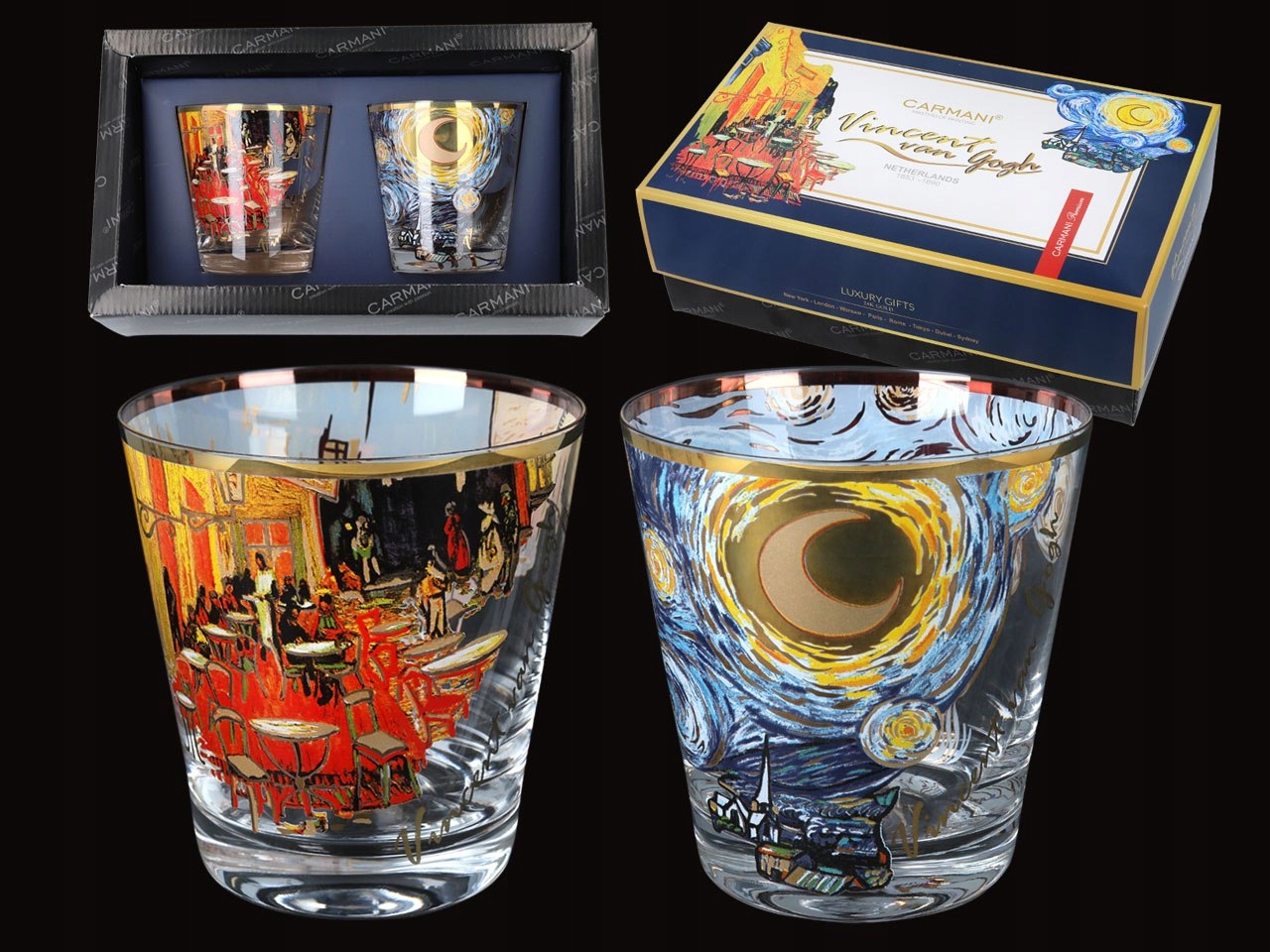 Sada 2 pohárov na whisky V. Van Gogh. Hviezdna noc Terasa kaviarne