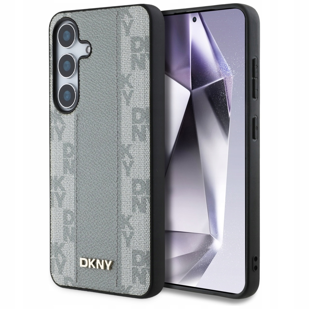Kožený Pouzdro Dkny MagSafe s kostkovaným vzorem pro Samsung Galaxy S25 v šedohnědé barvě