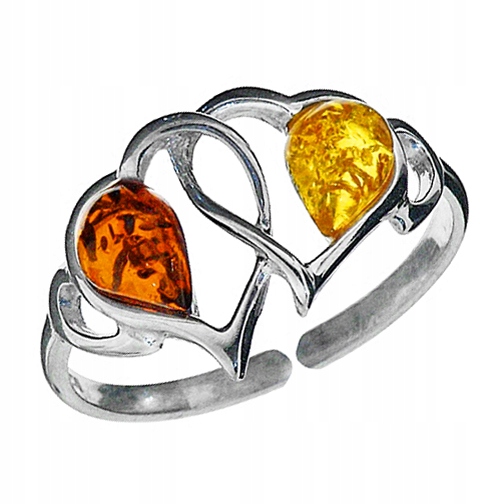 Stříbrný Prstýnek srdce z Jantaru ze stříbra 925 nastavitelný Den Žen