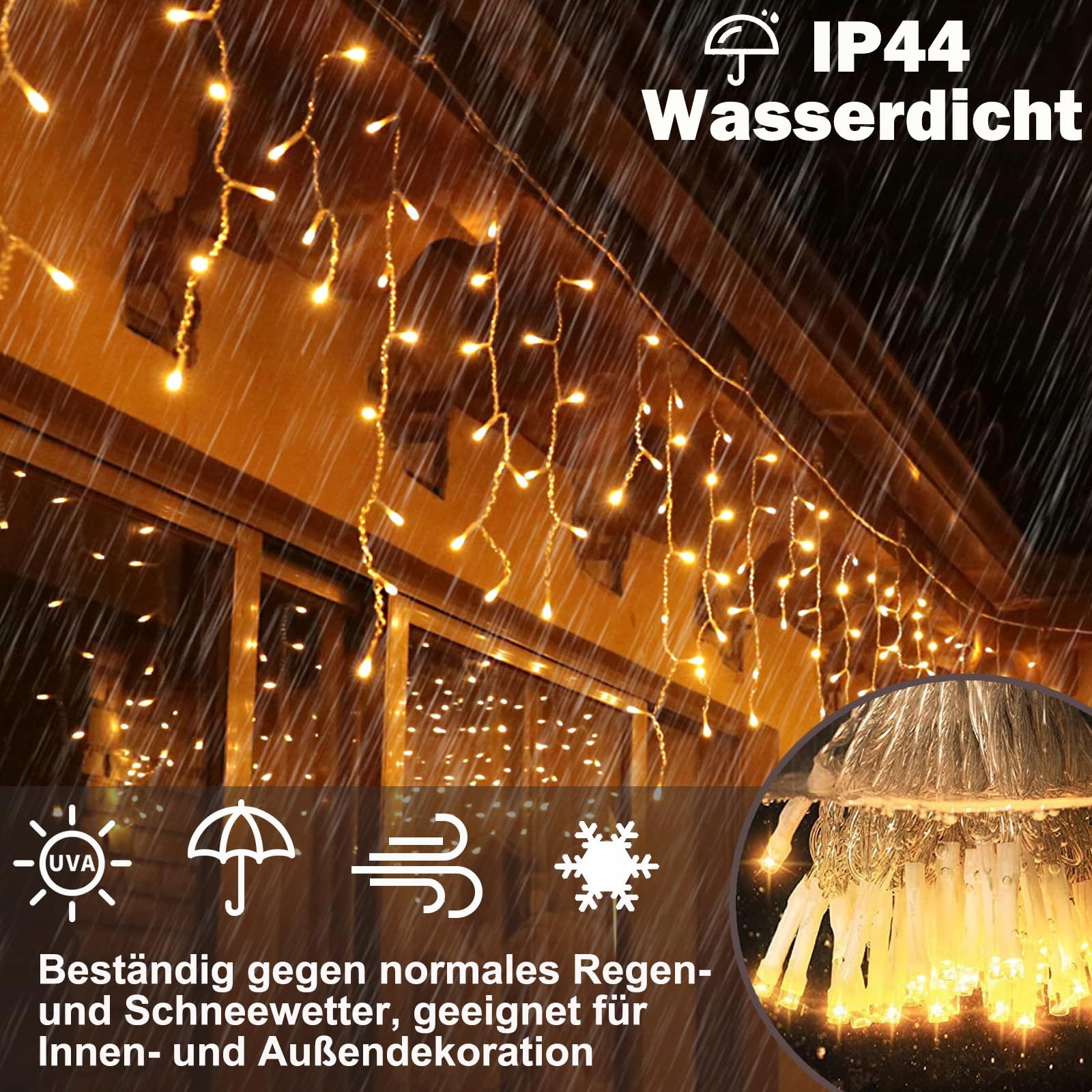 MEISION Kurtyna Girlanda Świetlna Lampki Świąteczne Wodoodporne 10m 400 LED — miniatura 4