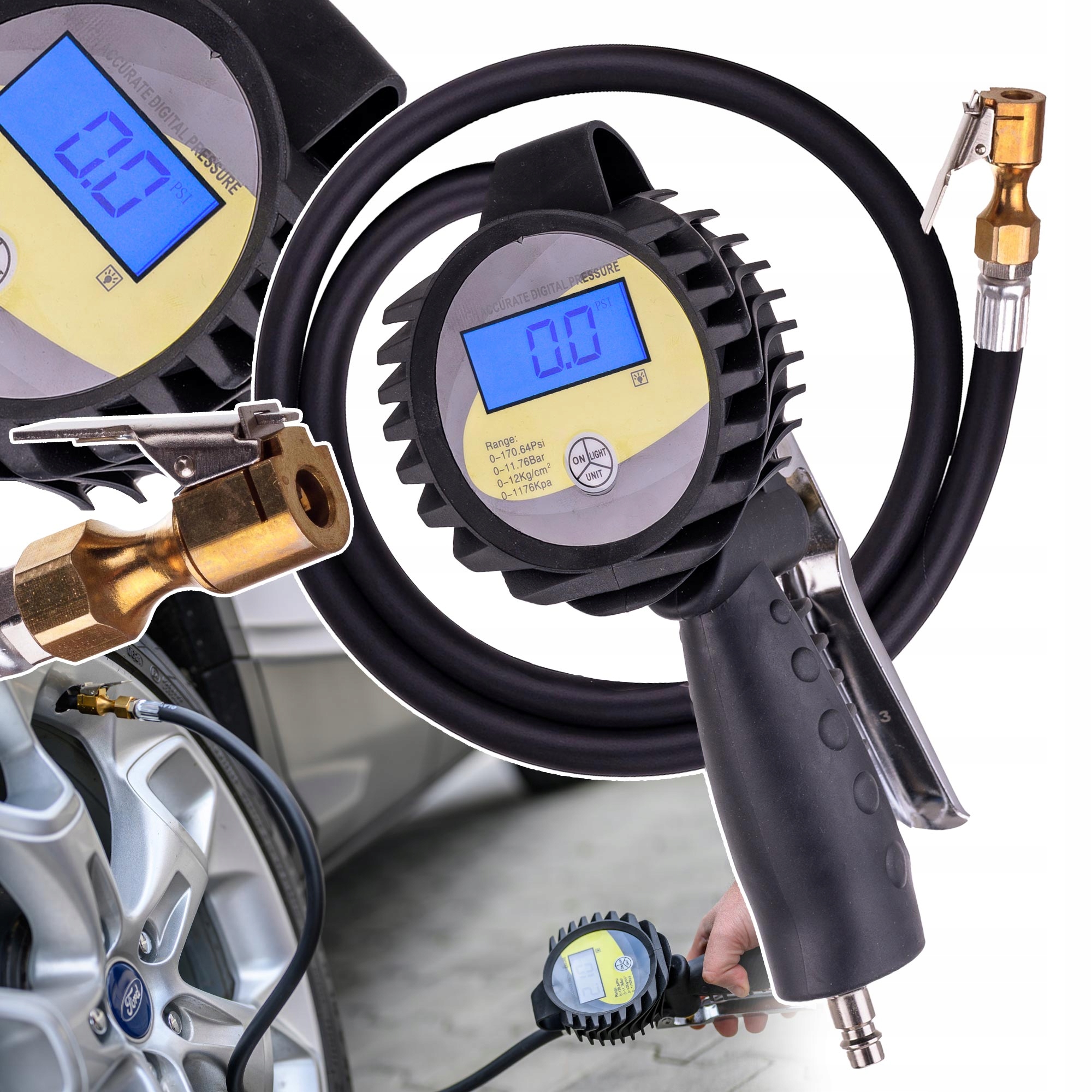 Elektronická Pistole Na Pumpování Kol Digitální Automat 3V1 Manometr