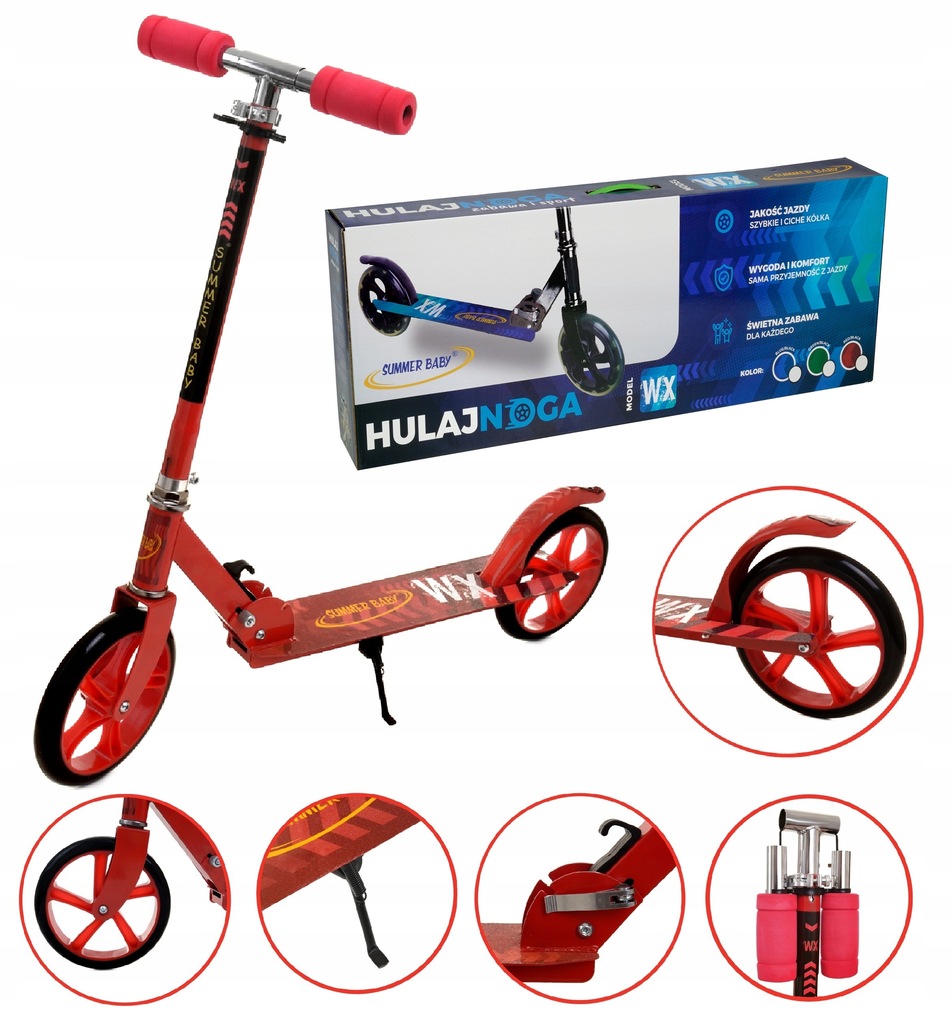 Duża Hulajnoga Miejska Summer Baby Wx Składana Koła 20 cm Czerwona