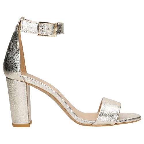 Zlaté metalické dámské sandály na podpatku, velikost vel.