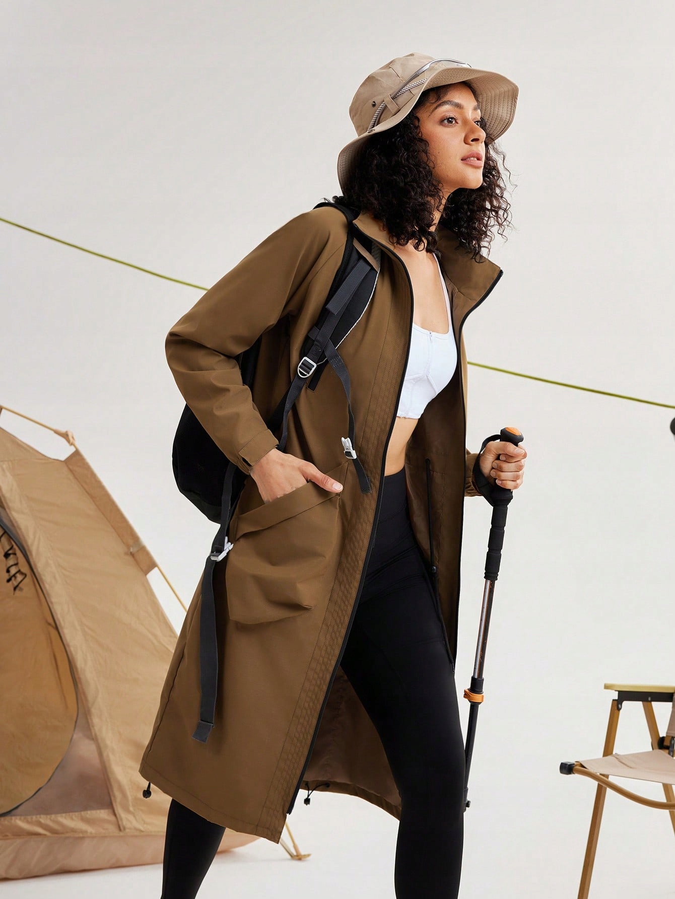 Outdoorová Nepromokavá Bunda S Kapucí, Hnědá, Velikost 36