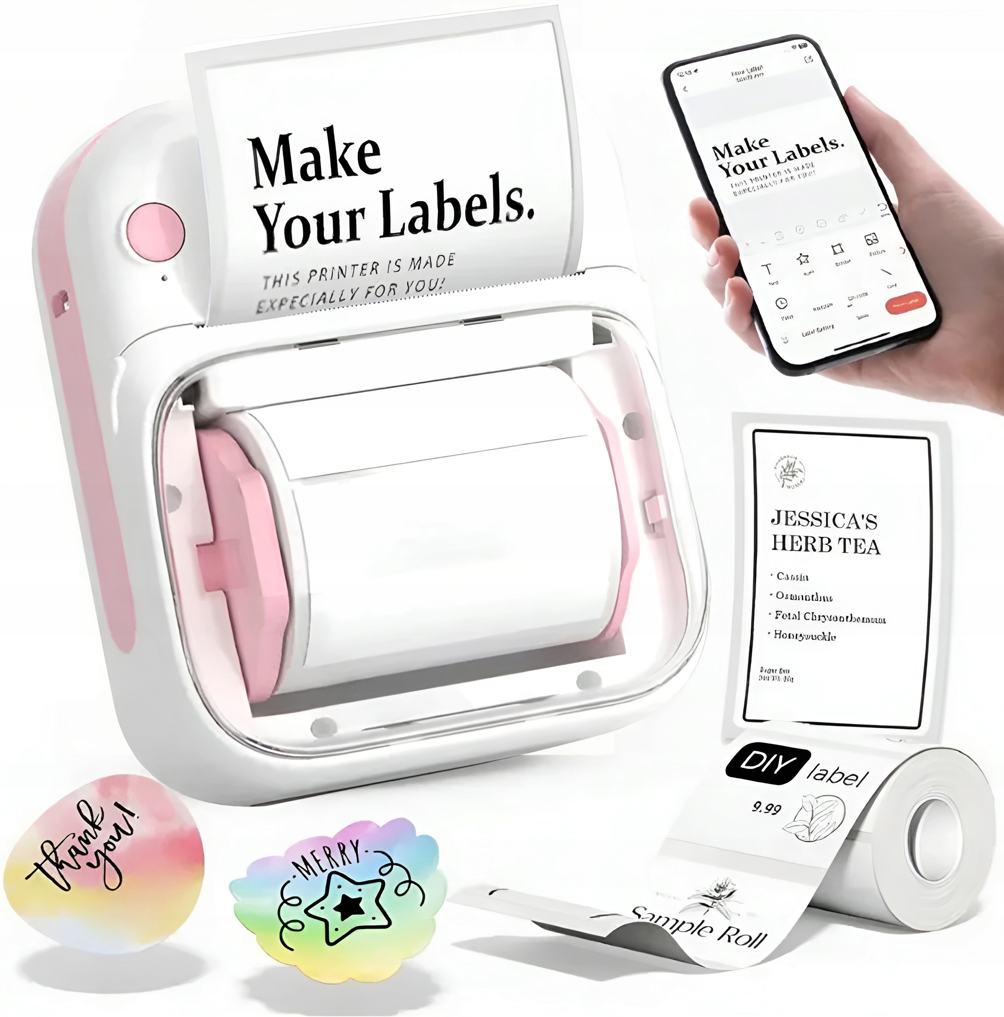 Mini drukarka termiczna etykiet samoprzylepnych aplikacja Bluetooth