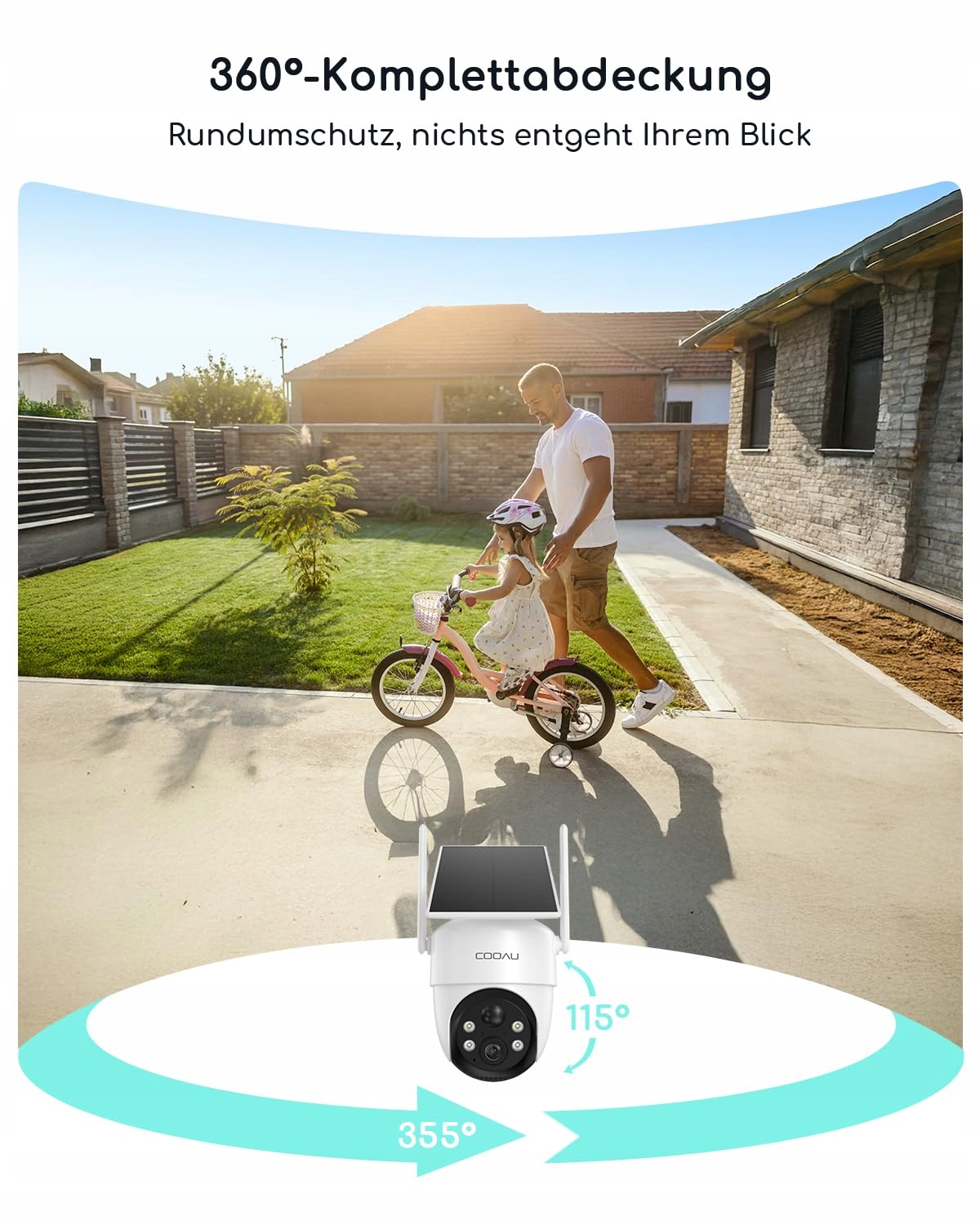 COOAU Kamera Zewnętrzna 2K Bezprzewodowa Solarna 360° Audio Alexa — miniatura 6