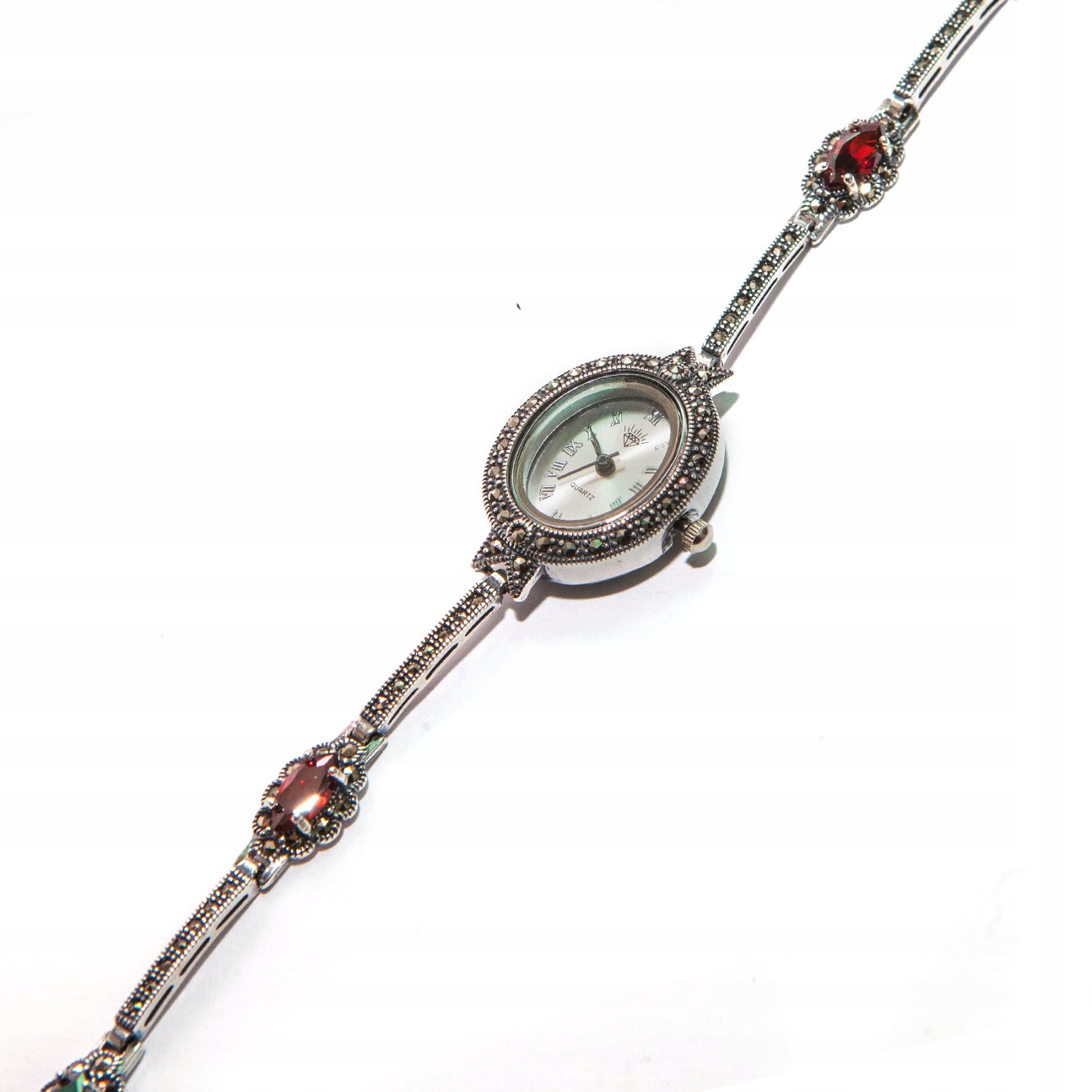 Hodinky ruka náramek s markýzami stříbro 925 elegantní granátové