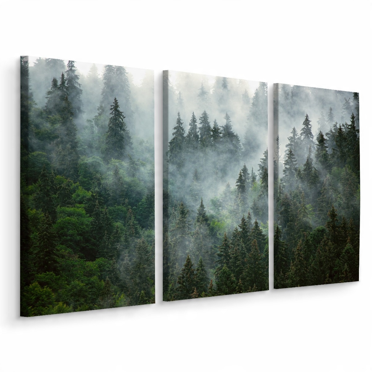 

Obraz Tryptyk Las we Mgle Drzewa Natura 3D 120x80