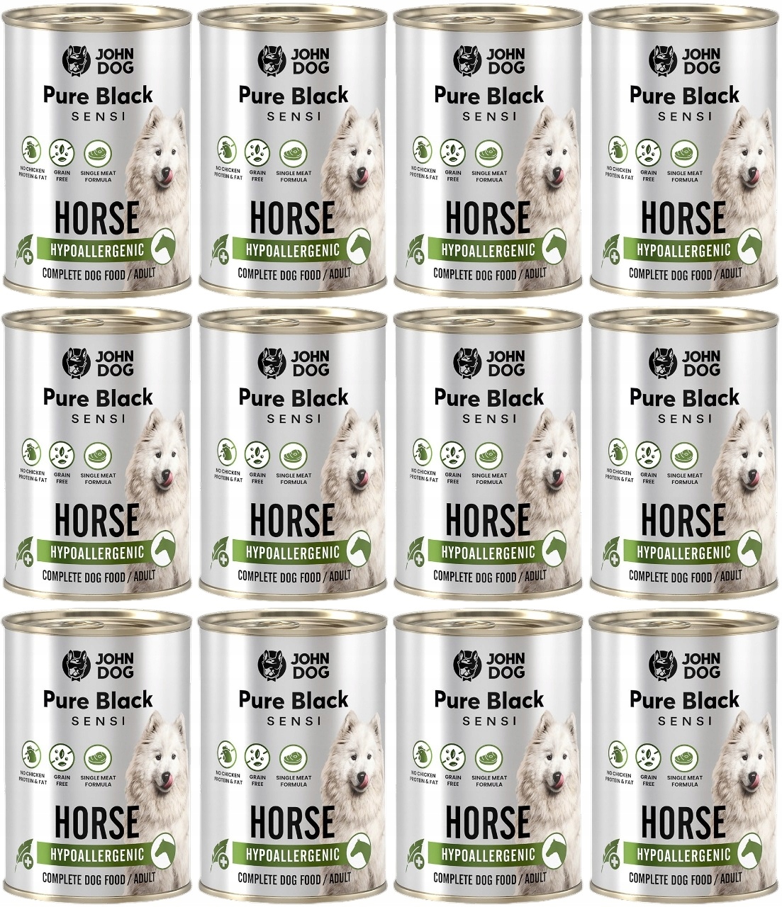 Levně John Dog Pure Black Sensi Horse 12 x 400 g